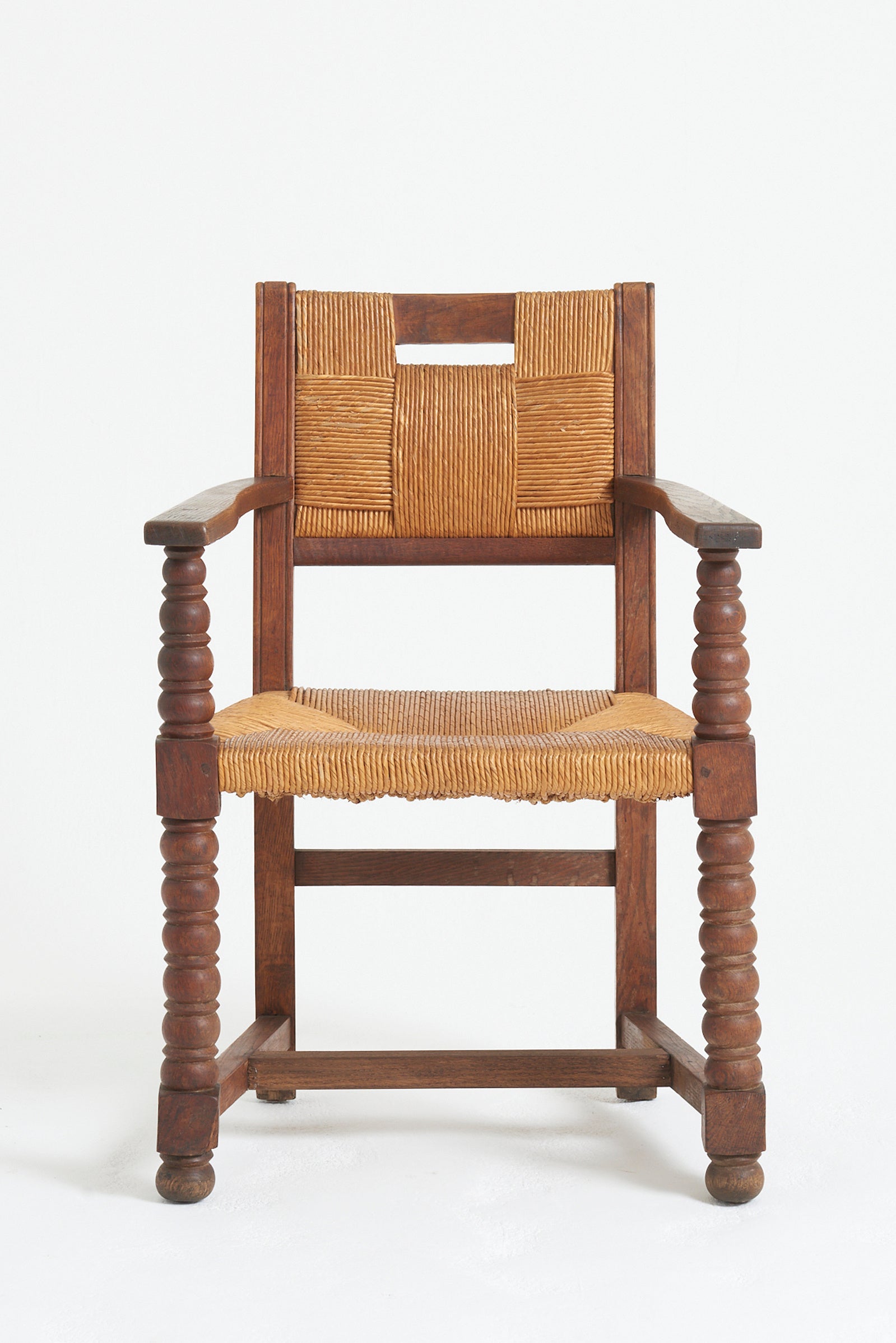 Pair of Oak and Rush Armchairs