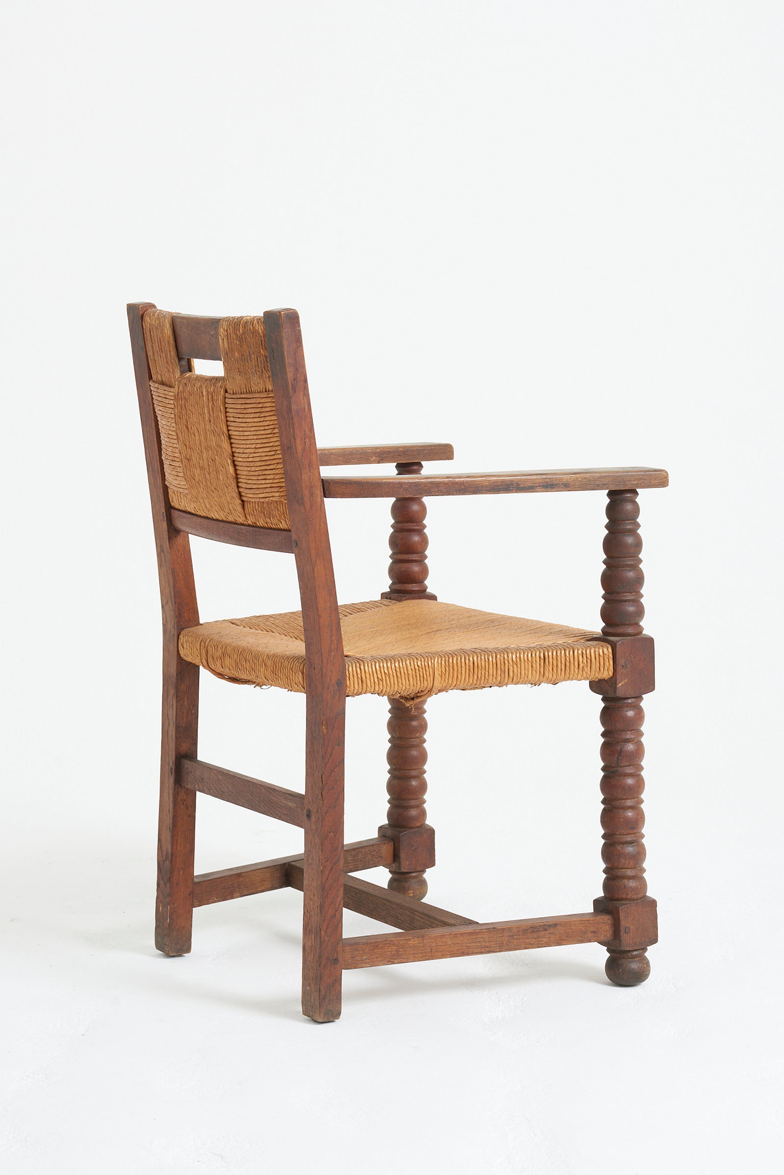 Pair of Oak and Rush Armchairs