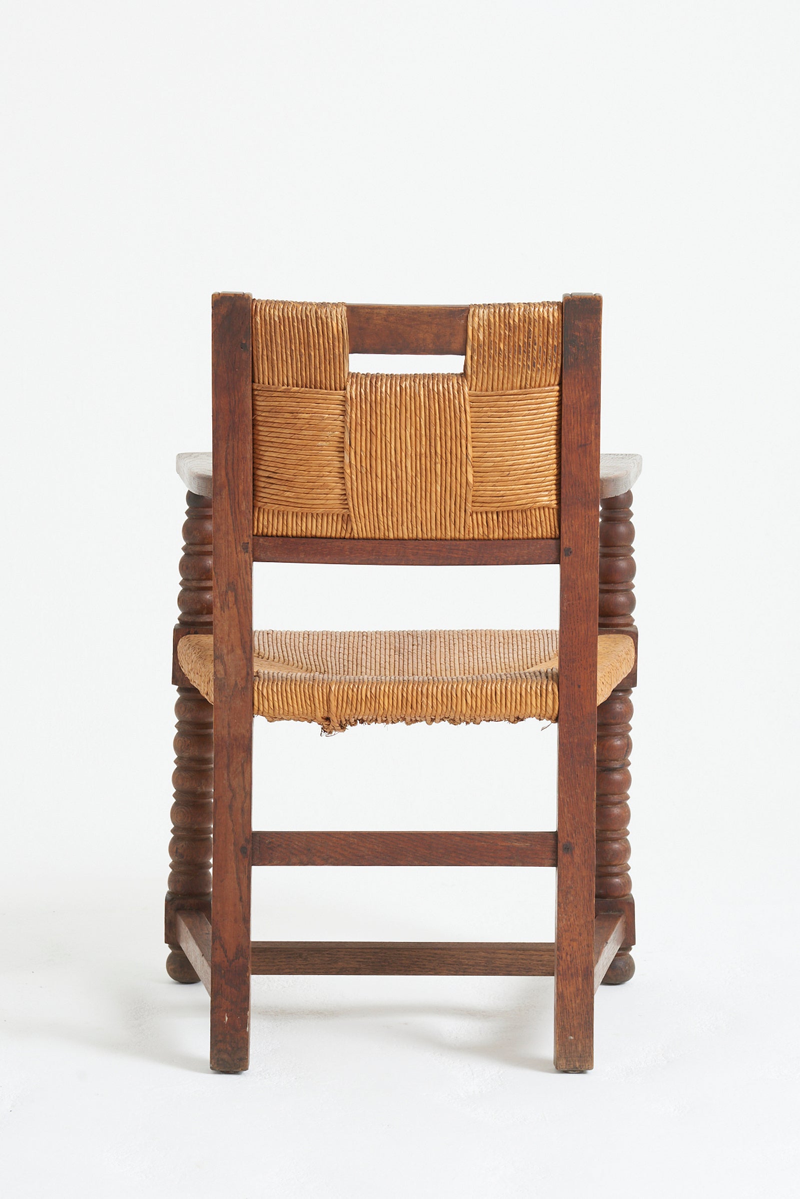 Pair of Oak and Rush Armchairs