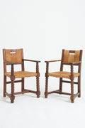 6744- Pair of Oak and Rush Armchairs