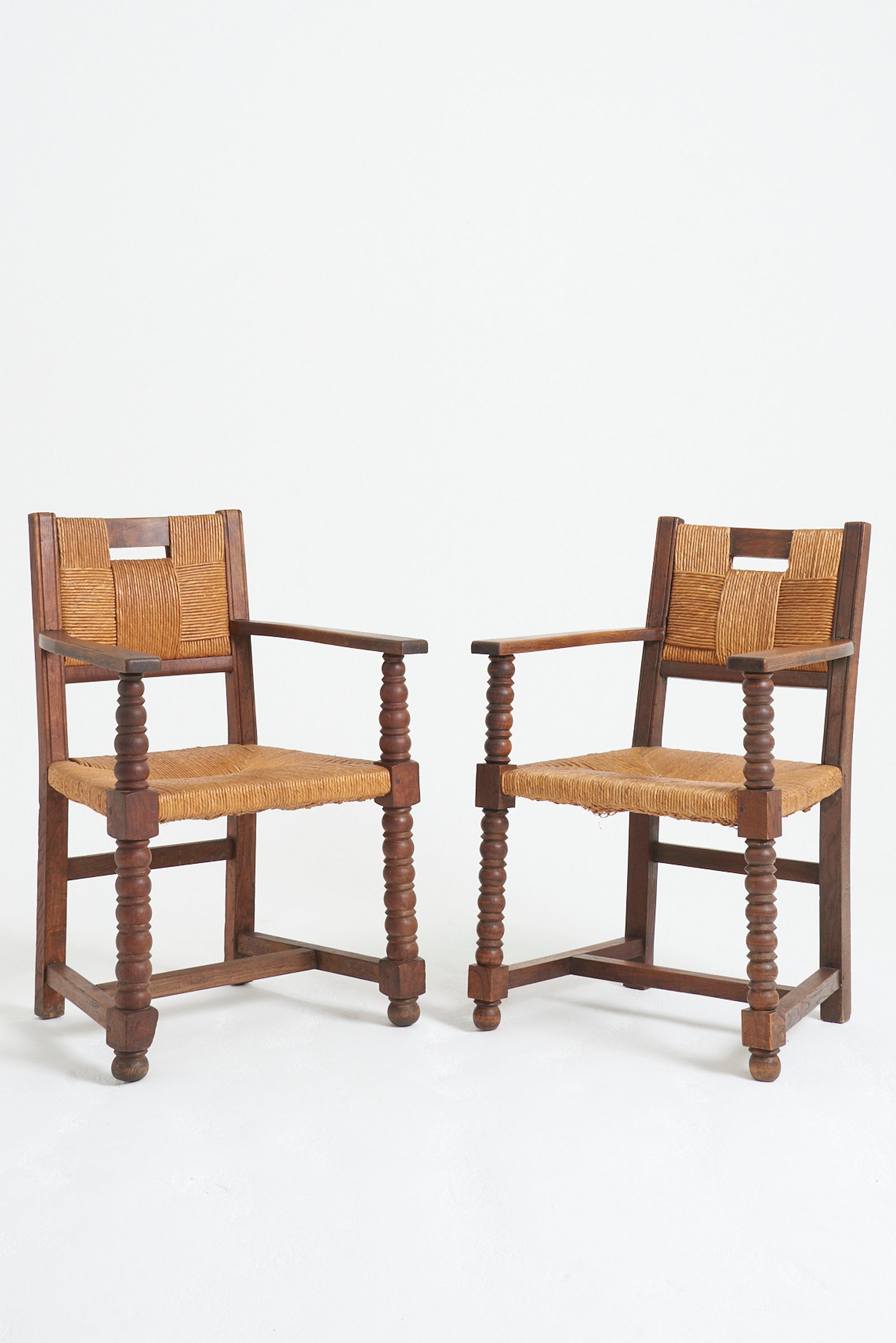 6744- Pair of Oak and Rush Armchairs