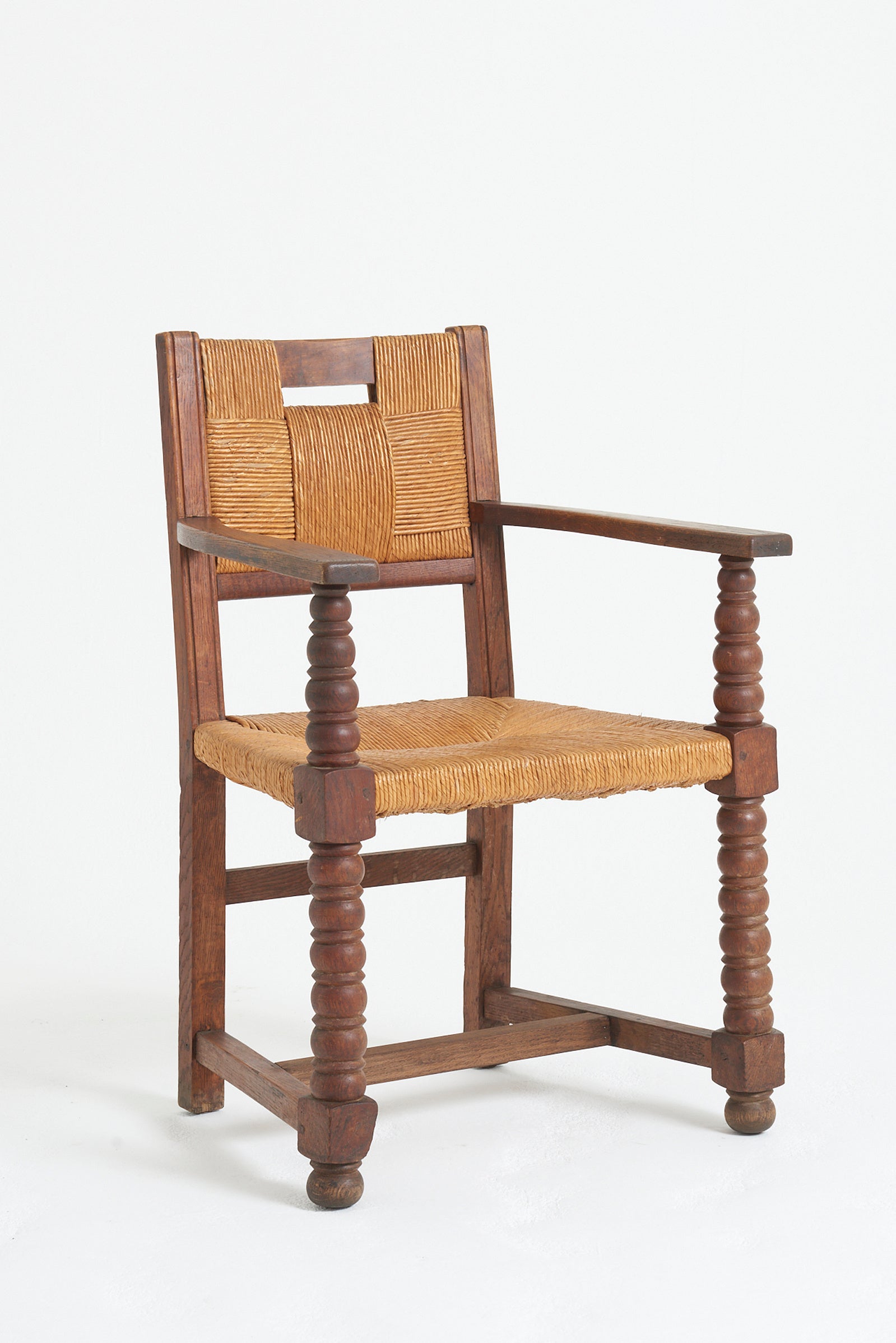 Pair of Oak and Rush Armchairs