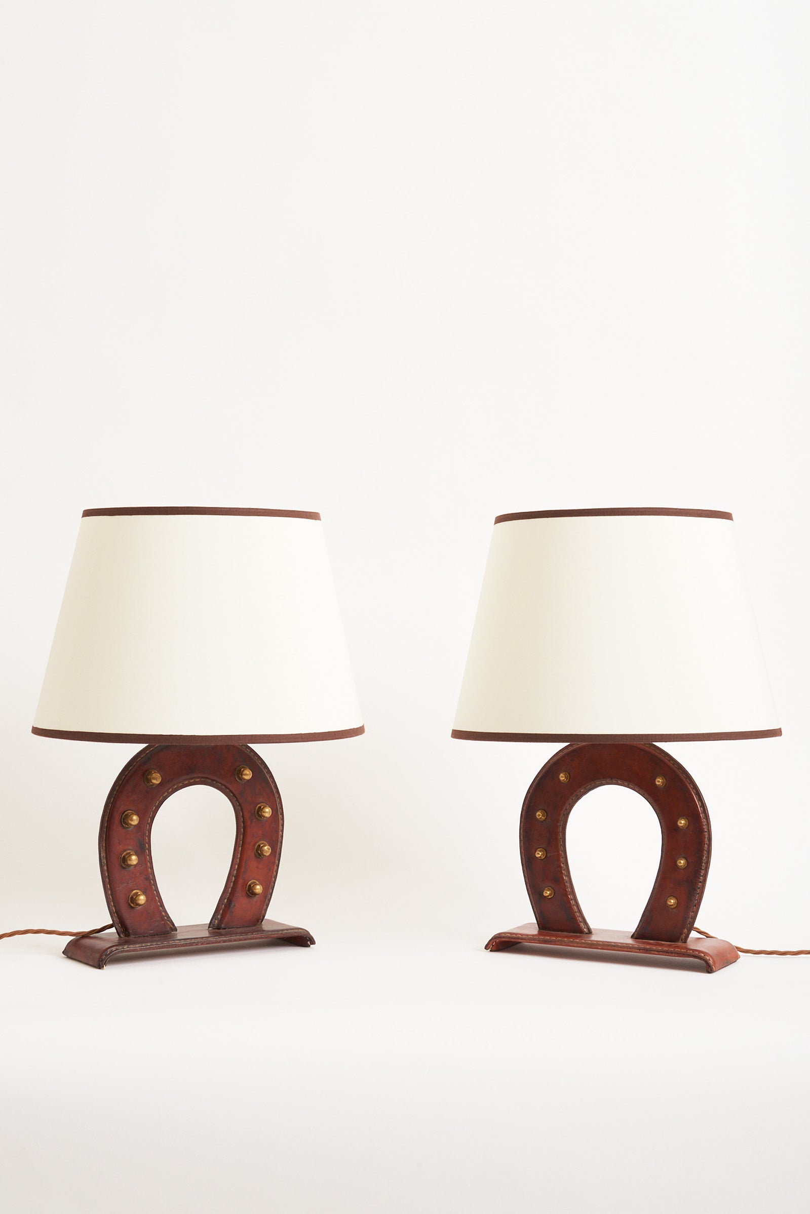 Pair of Leather Table Lamps by Jacques Adnet (1900-1984)