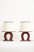 7074- Pair of Leather Table Lamps by Jacques Adnet (1900-1984)