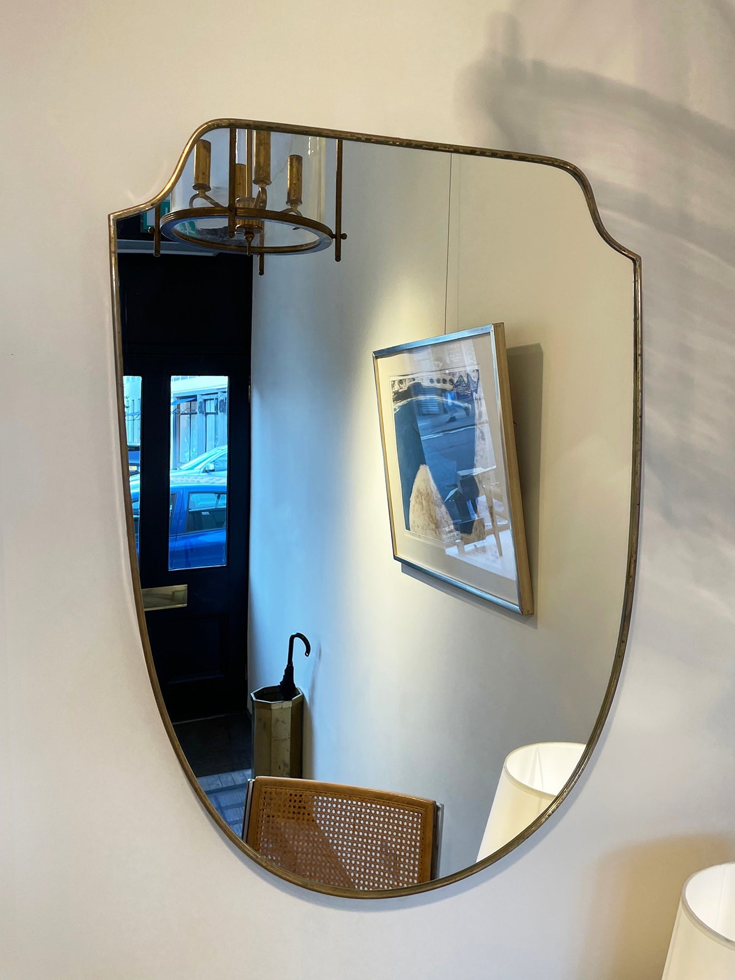 Mid-Century Brass Shield Mirror
