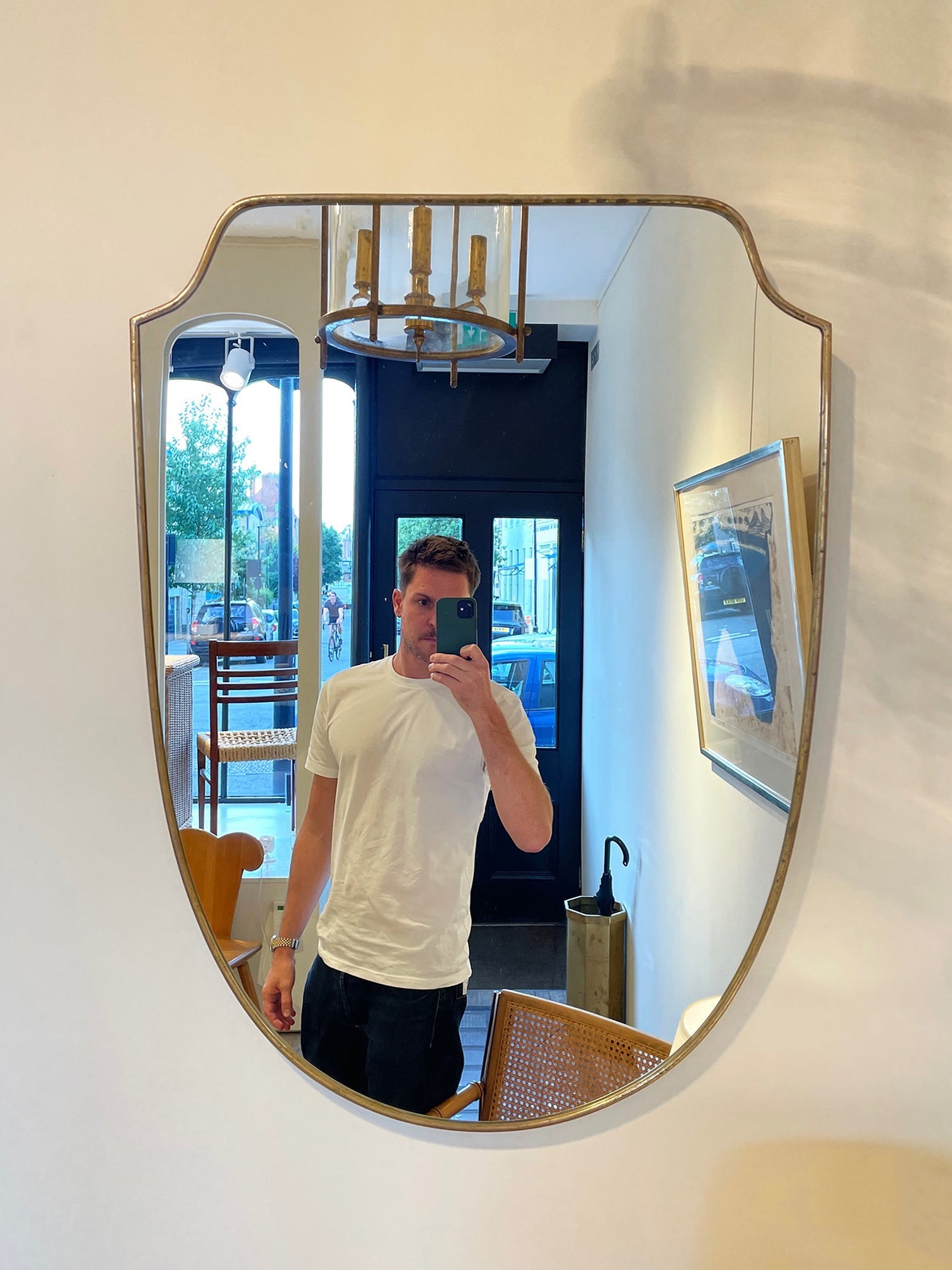 7411- Mid-Century Brass Shield Mirror