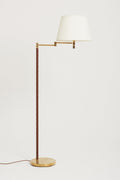 7551- Mid-Century Brass and Brown Leather Reading Floor Lamp