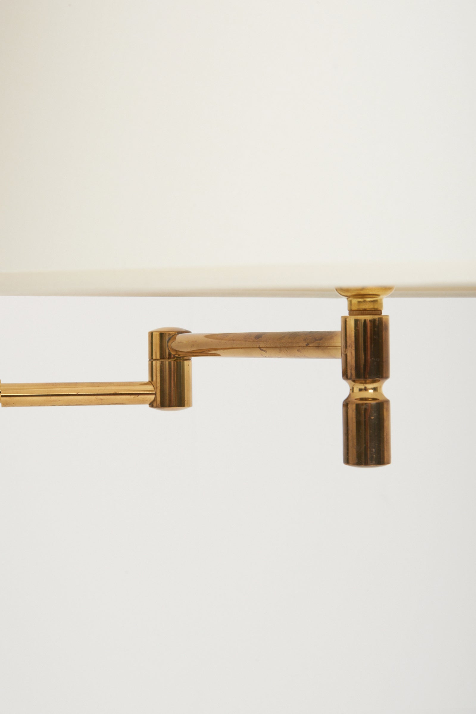 Mid-Century Brass and Brown Leather Reading Floor Lamp