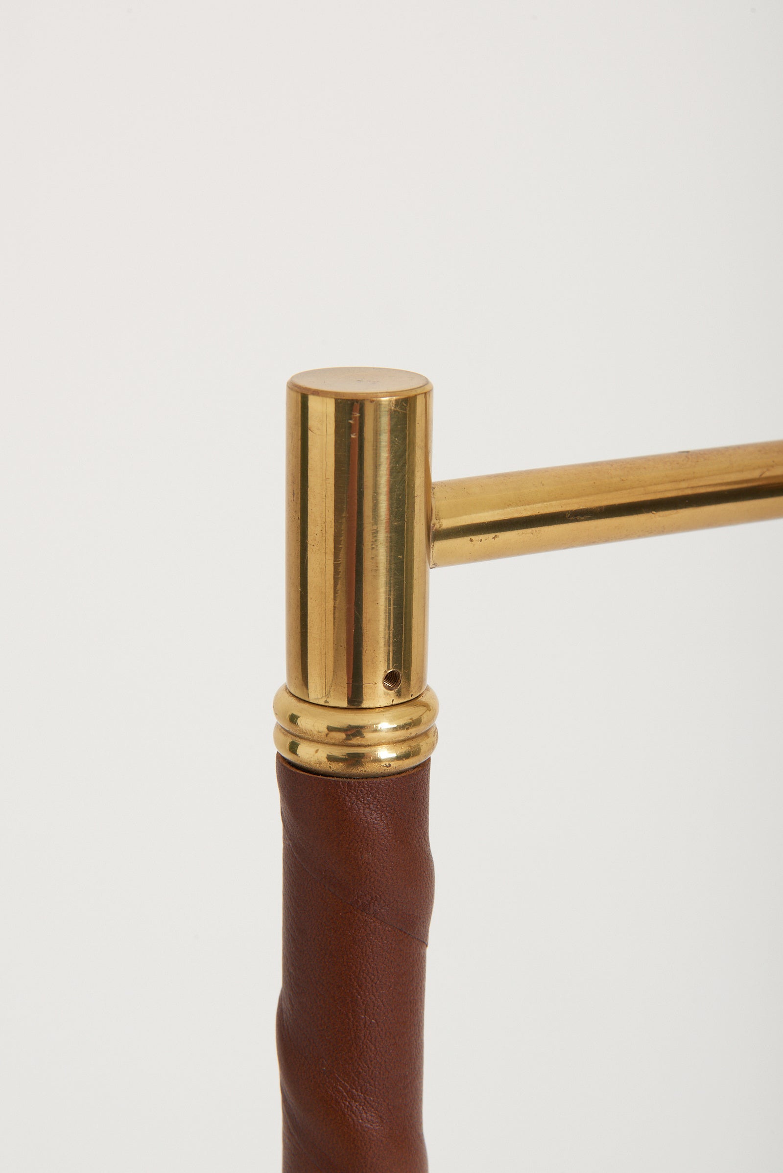 Mid-Century Brass and Brown Leather Reading Floor Lamp