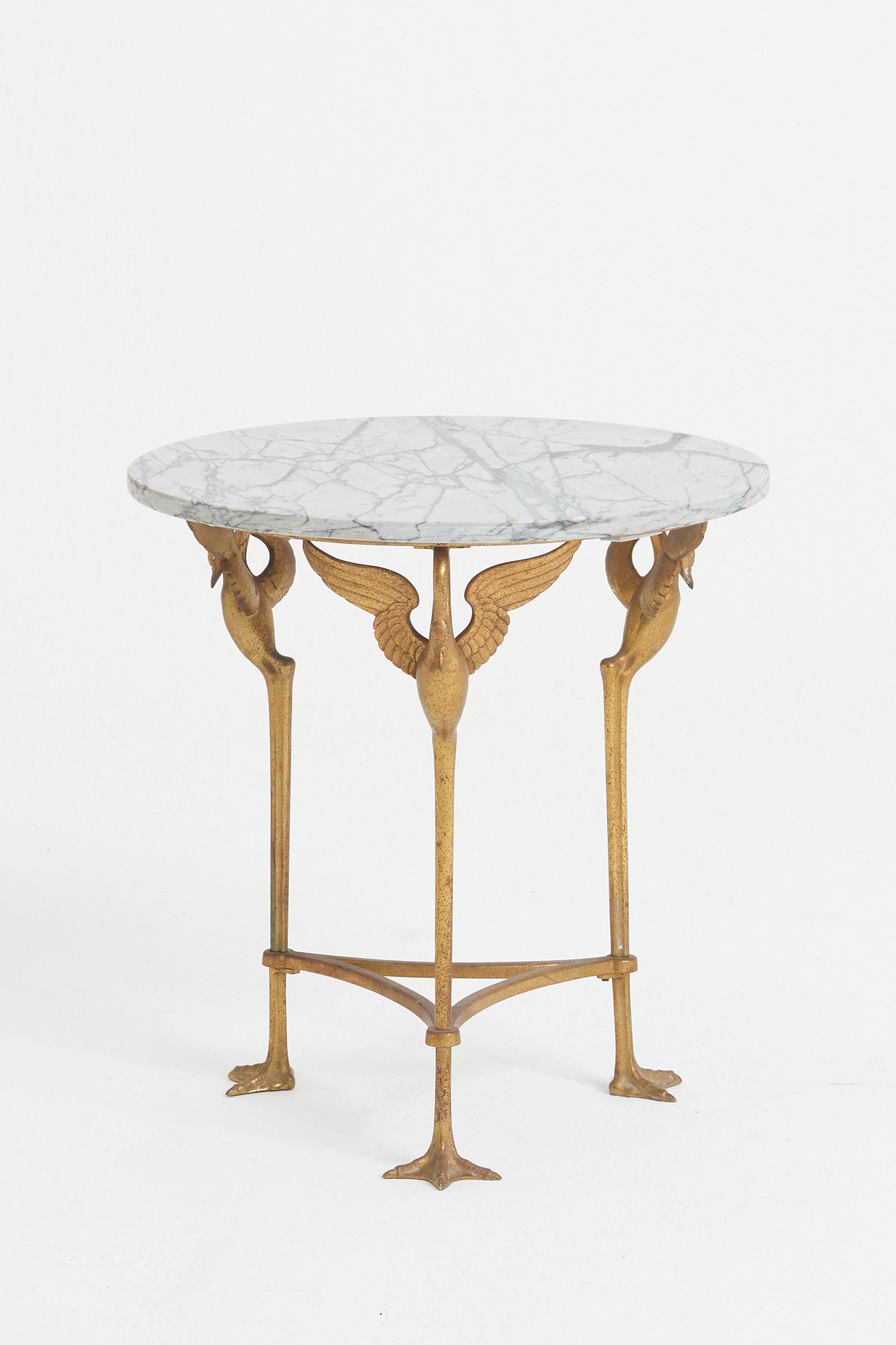 7639- Bronze and Marble Swans Side Table