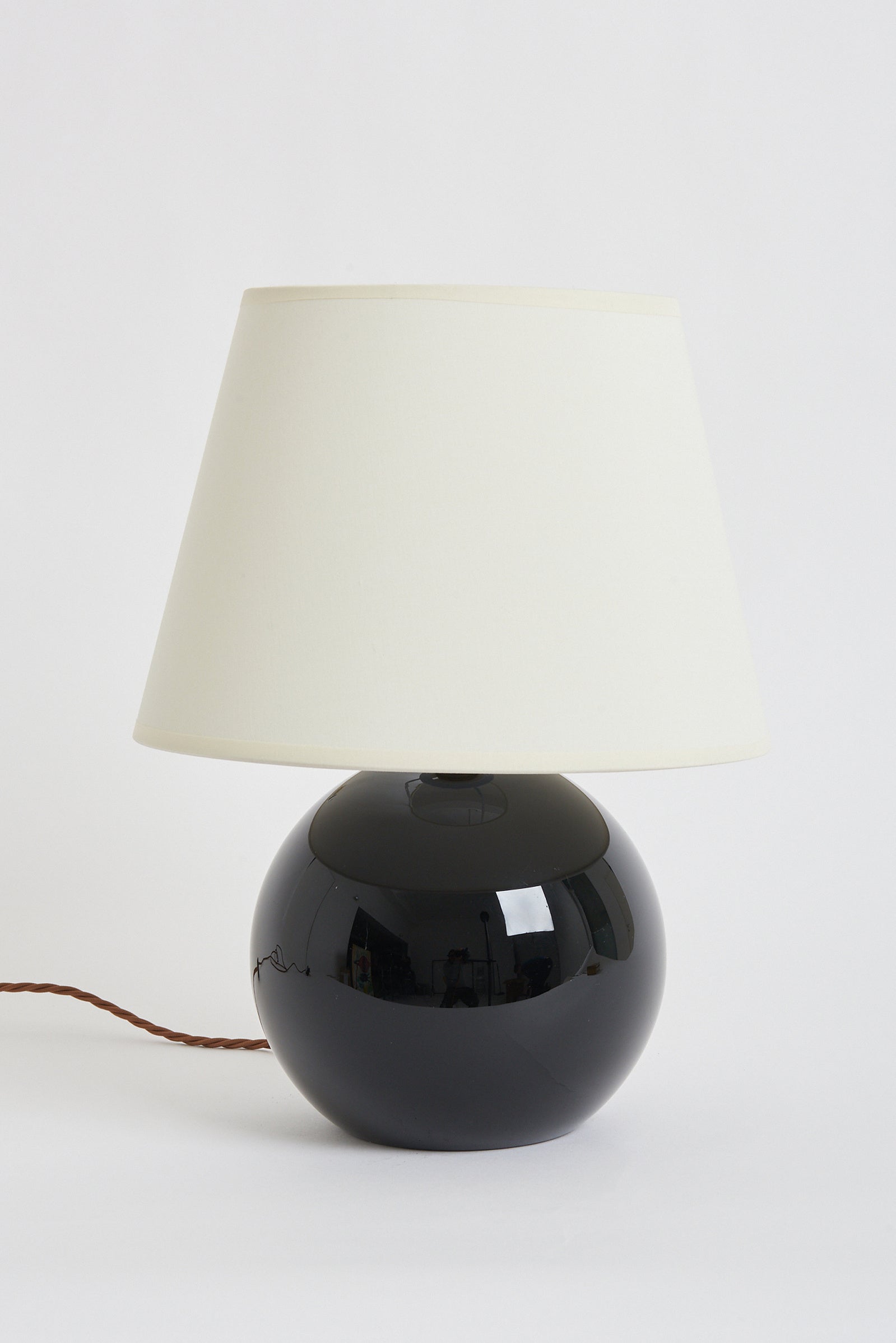 7653- Art Deco Black Glass Table Lamp by Jacques Adnet