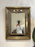 7654- Mid-Century Brass Cushioned Mirror