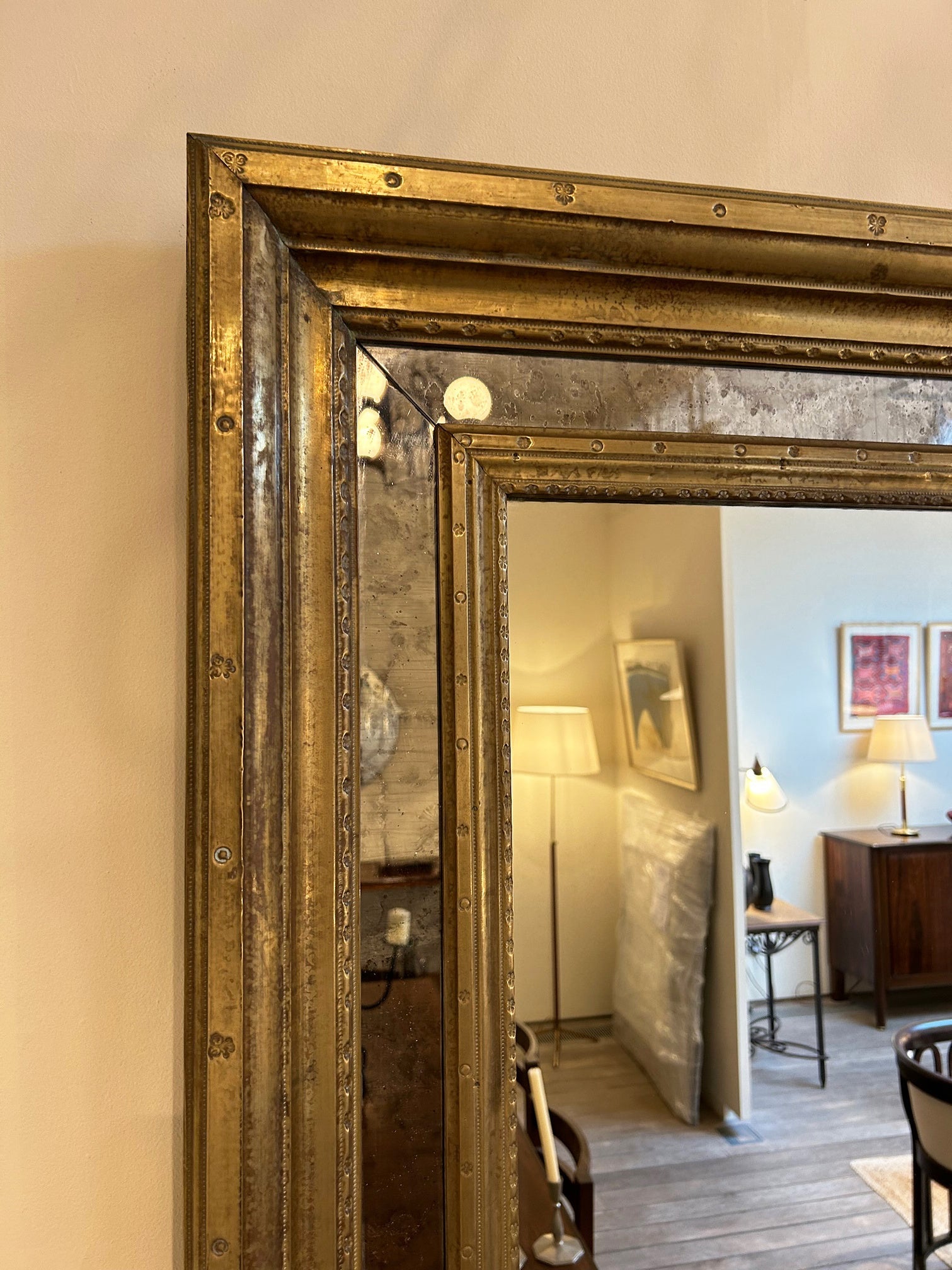 Mid-Century Brass Cushioned Mirror