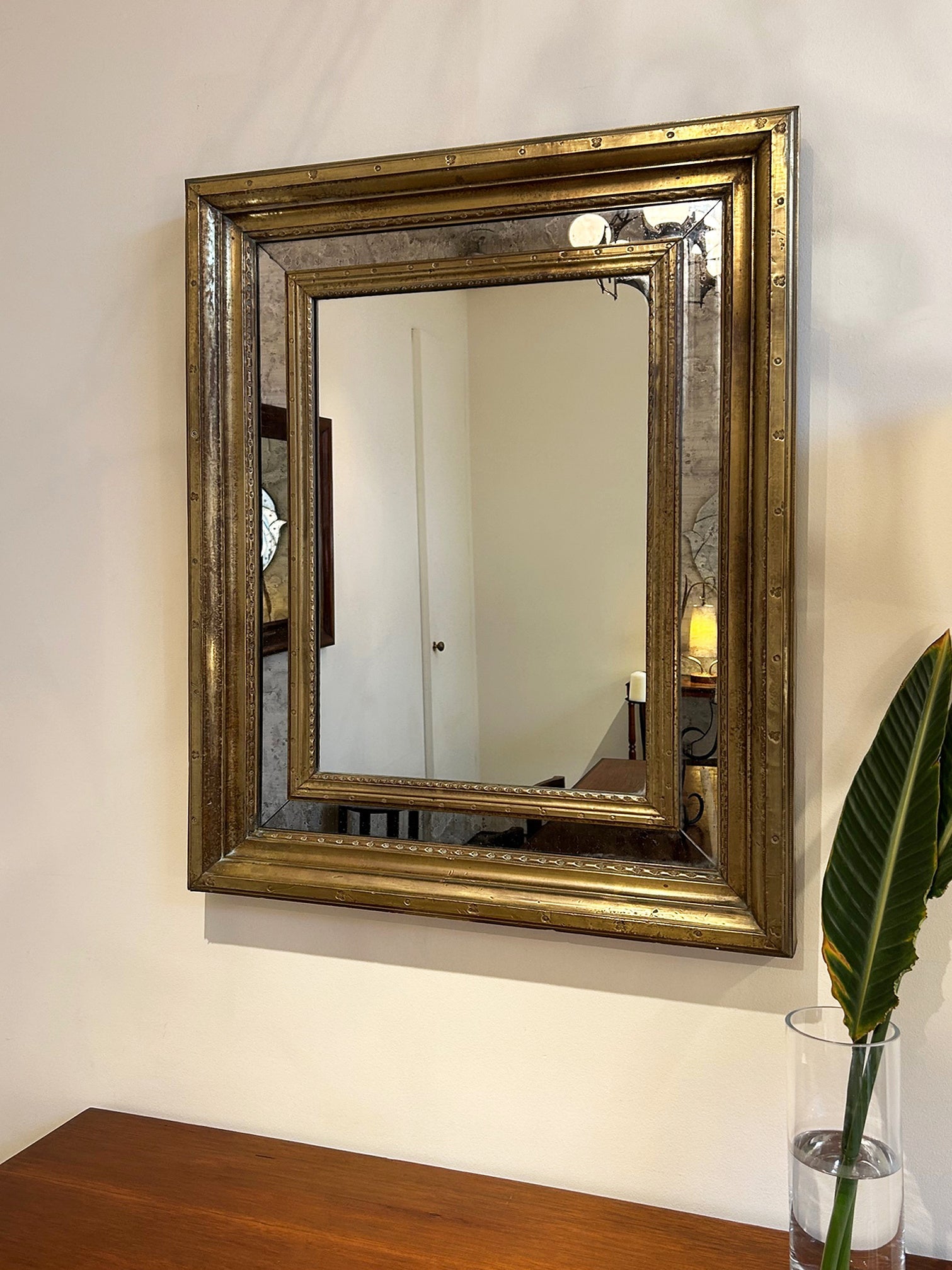 Mid-Century Brass Cushioned Mirror