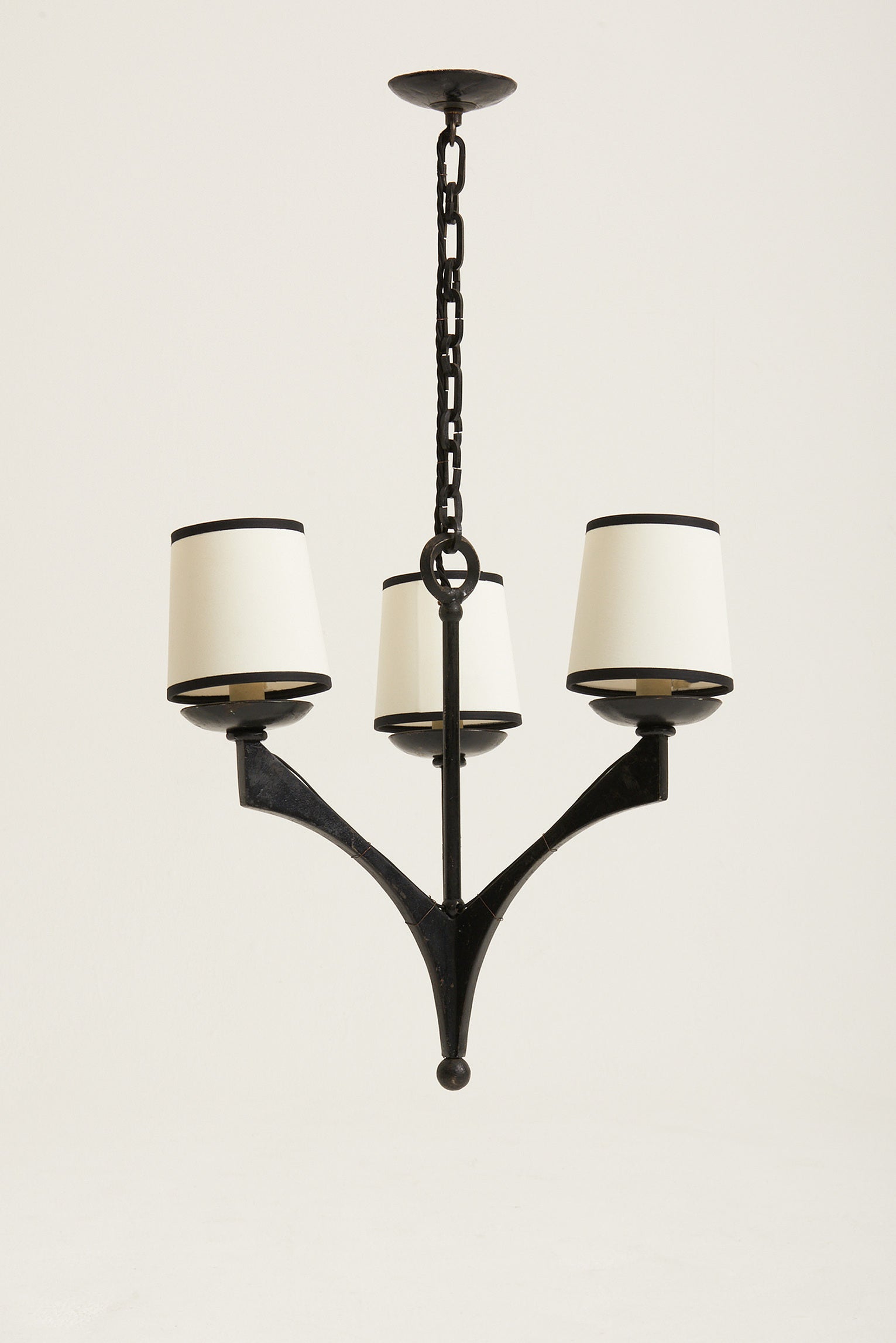 7662- 1950s French Black Iron Ceiling Light