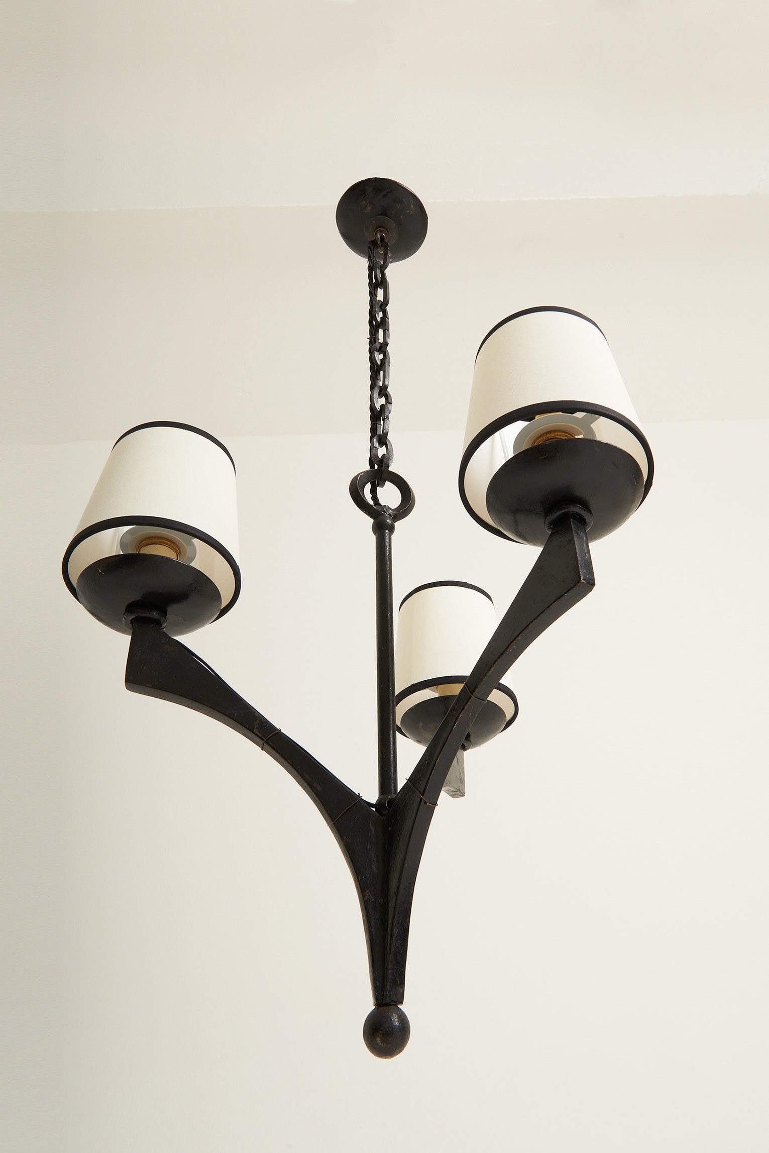 1950s French Black Iron Ceiling Light