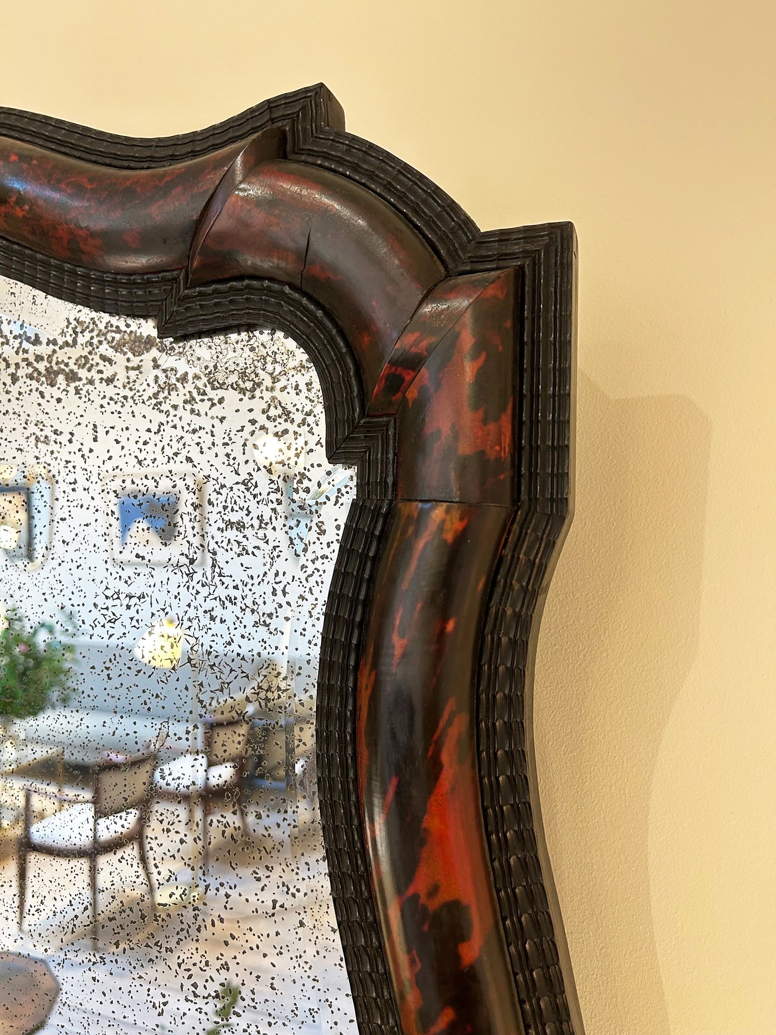 Faux Tortoiseshell and Ripple Frame Mirror Att. to Maison Franck