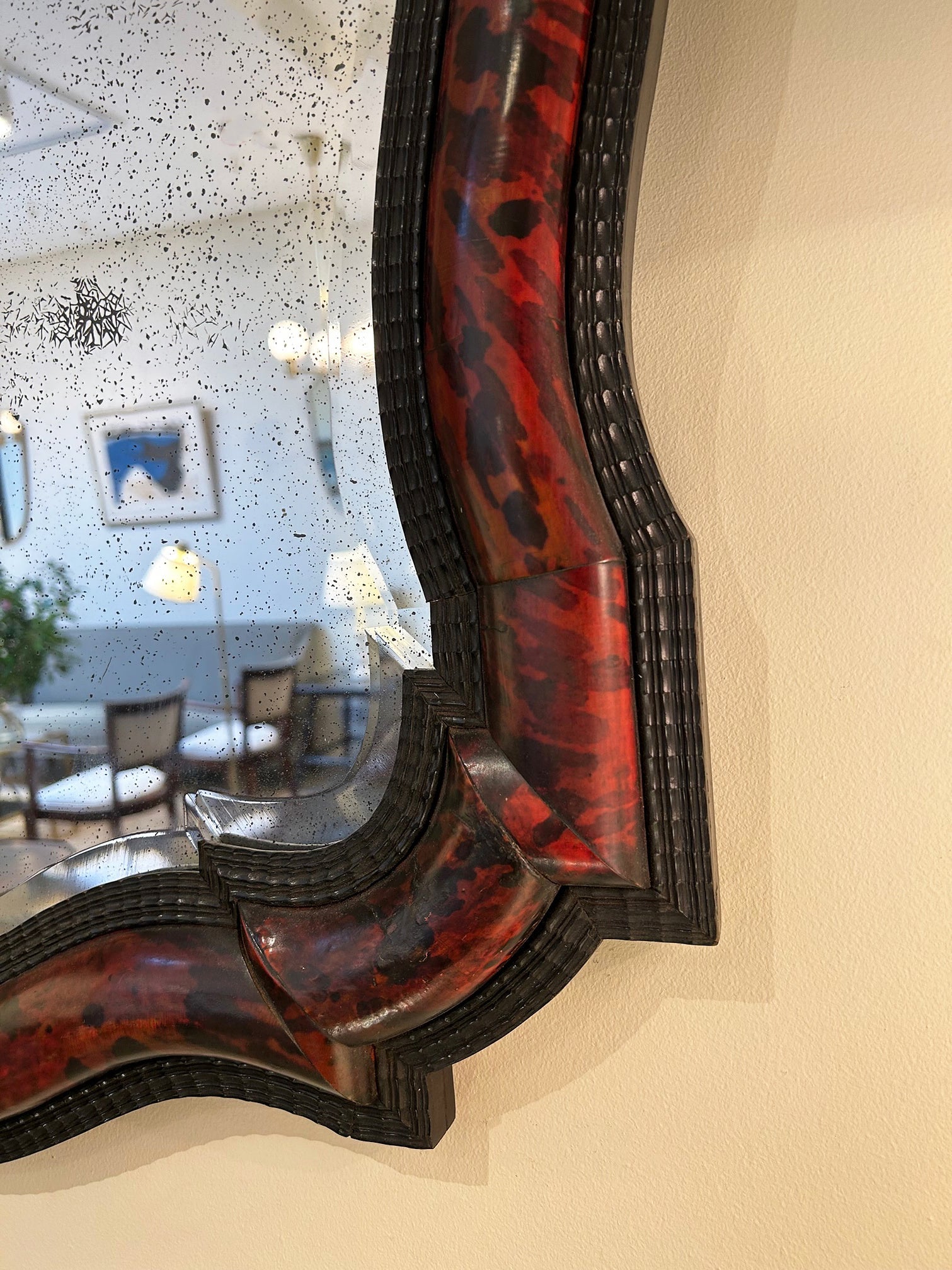 Faux Tortoiseshell and Ripple Frame Mirror Att. to Maison Franck
