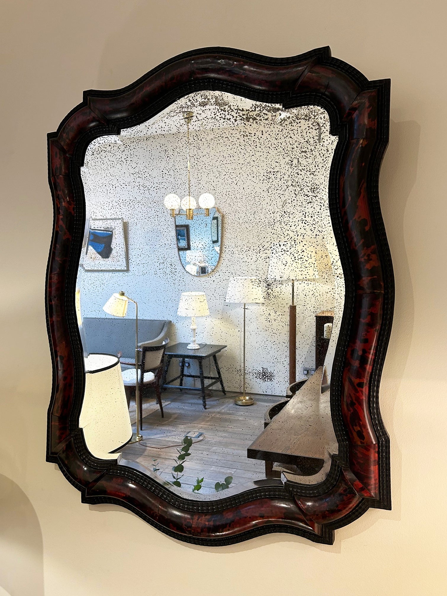 Faux Tortoiseshell and Ripple Frame Mirror Att. to Maison Franck