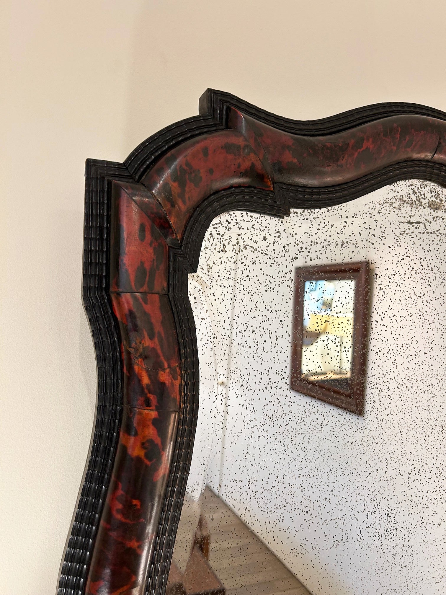 Faux Tortoiseshell and Ripple Frame Mirror Att. to Maison Franck