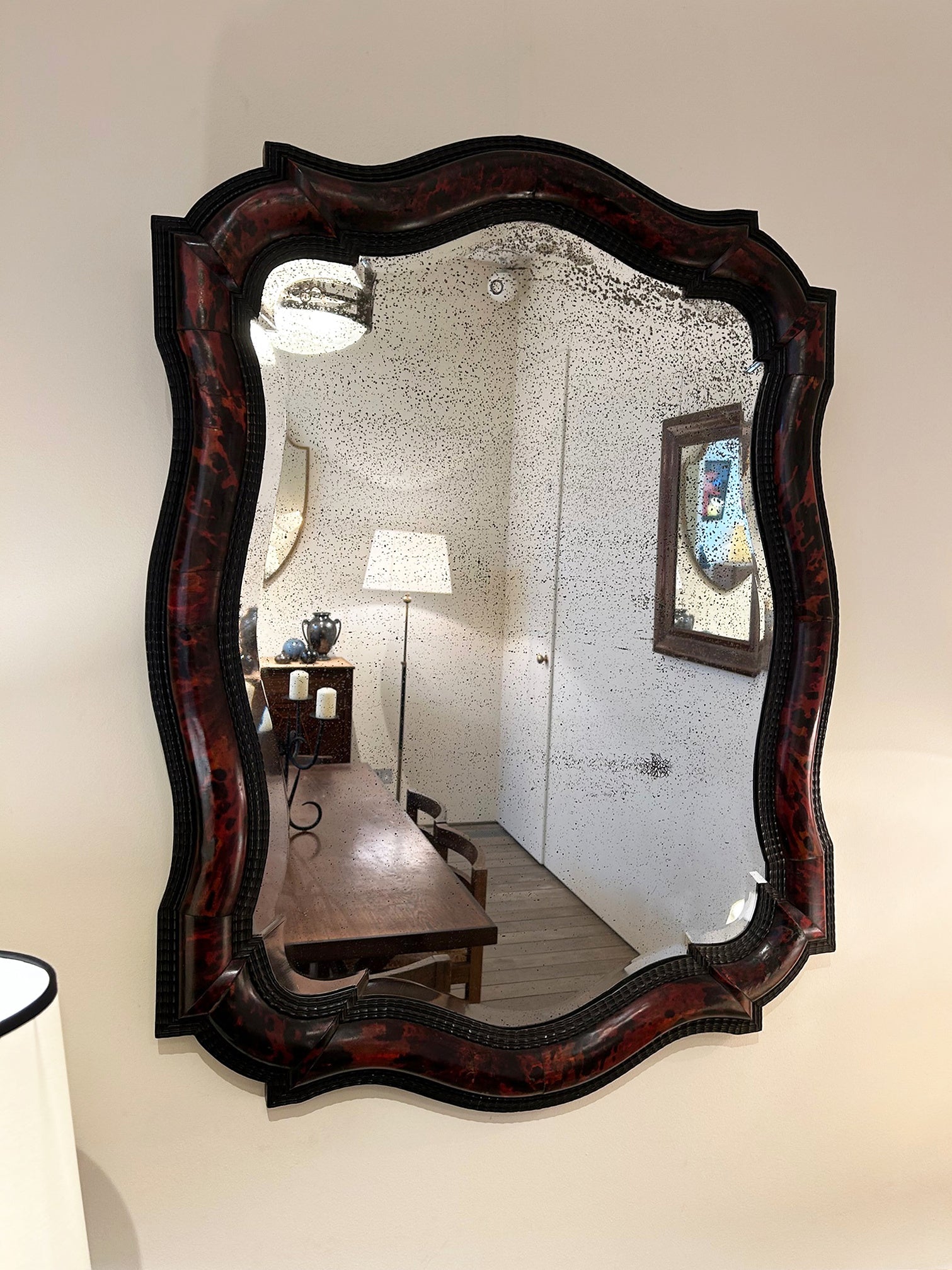 Faux Tortoiseshell and Ripple Frame Mirror Att. to Maison Franck