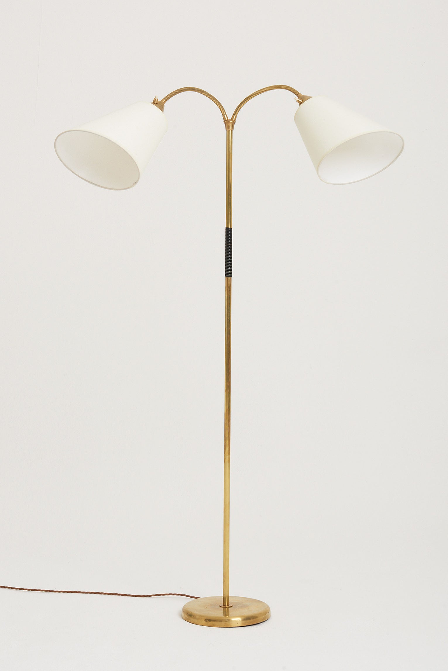 7693-  Mid-Century Brass Two-Arm Floor Lamp
