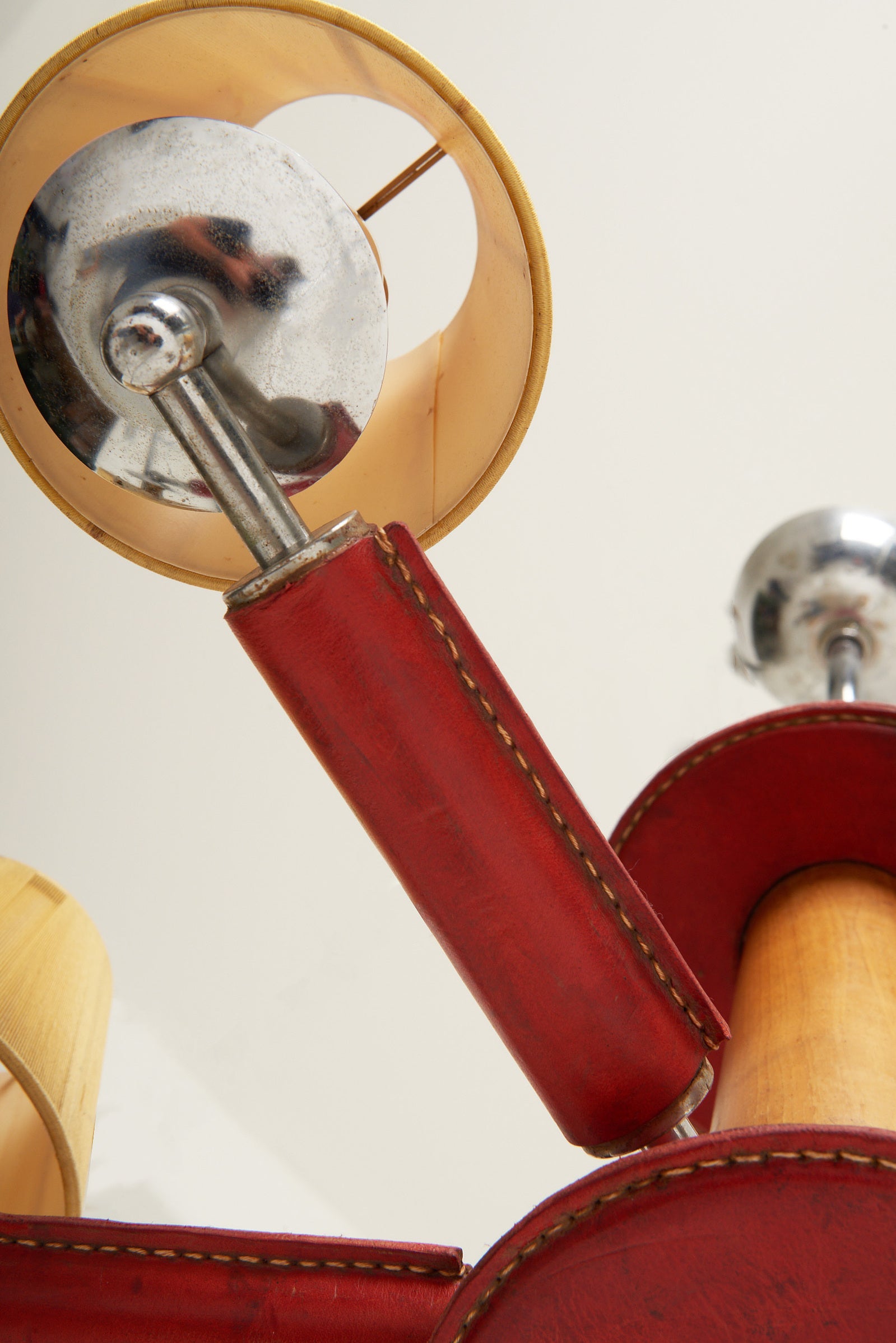 Red Leather Ceiling Light by Jacques Adnet (1900-1984)