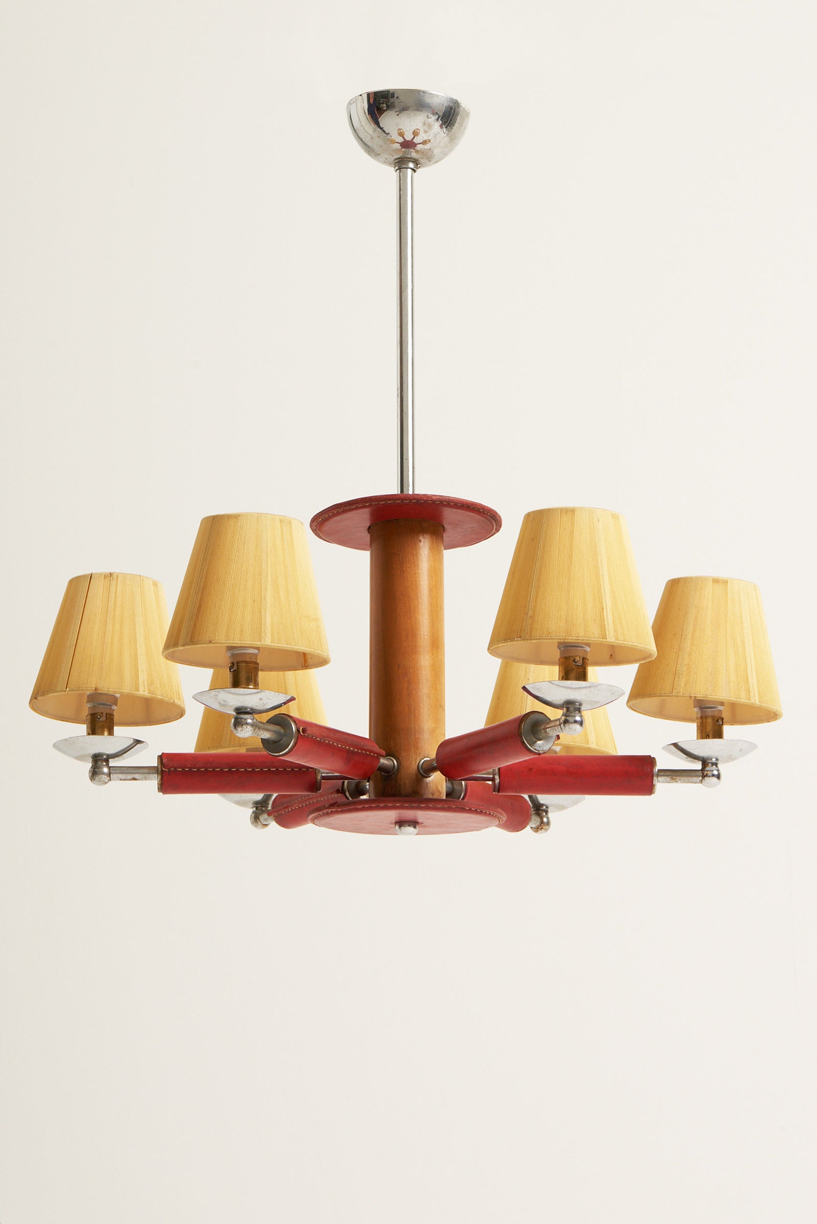 7727- Red Leather Ceiling Light by Jacques Adnet (1900-1984)