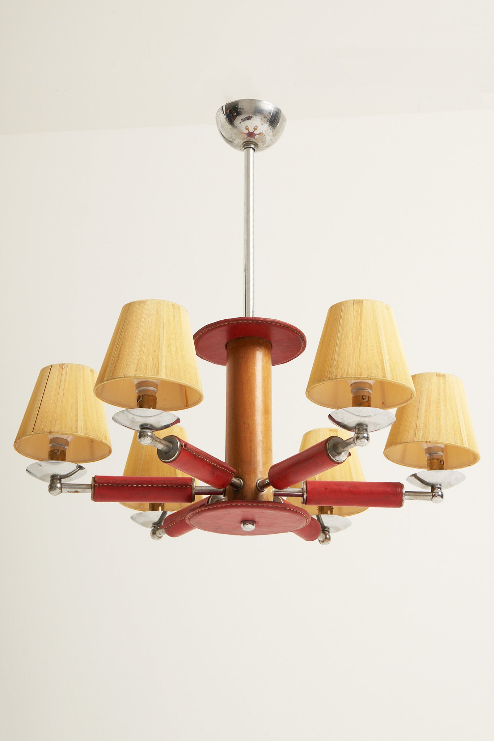Red Leather Ceiling Light by Jacques Adnet (1900-1984)