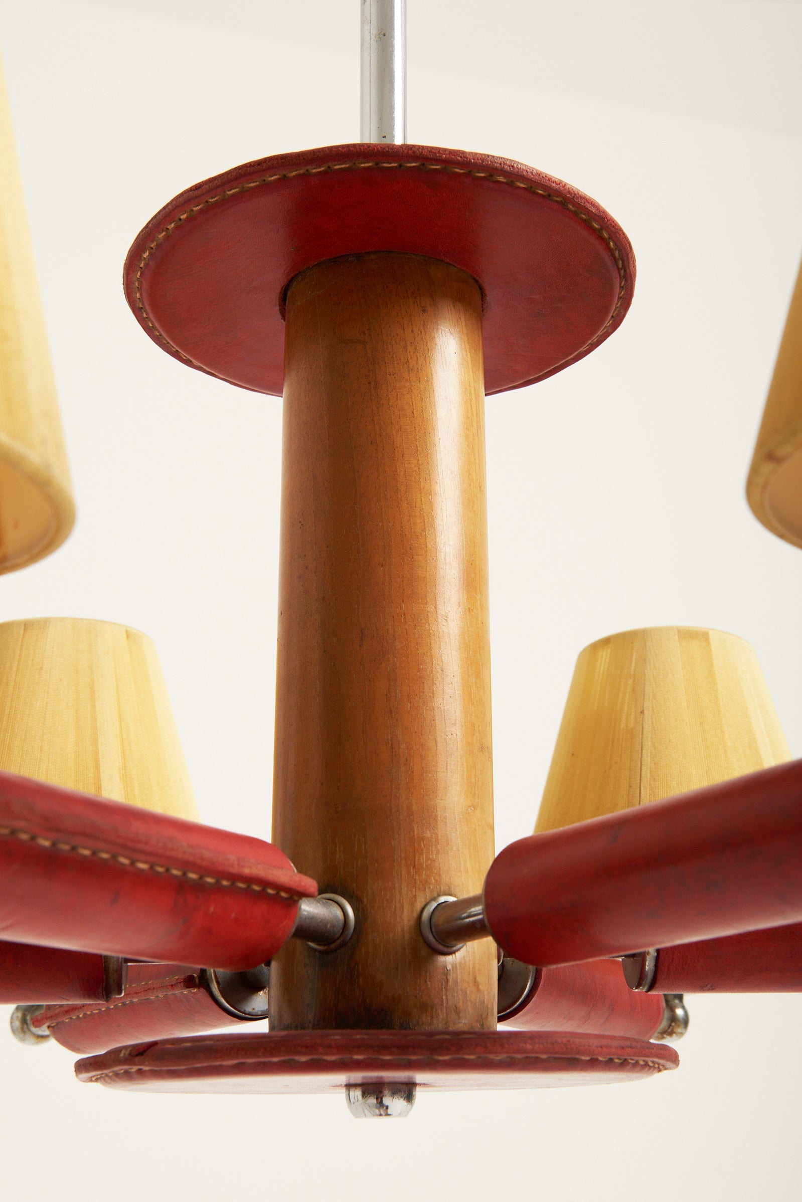 Red Leather Ceiling Light by Jacques Adnet (1900-1984)