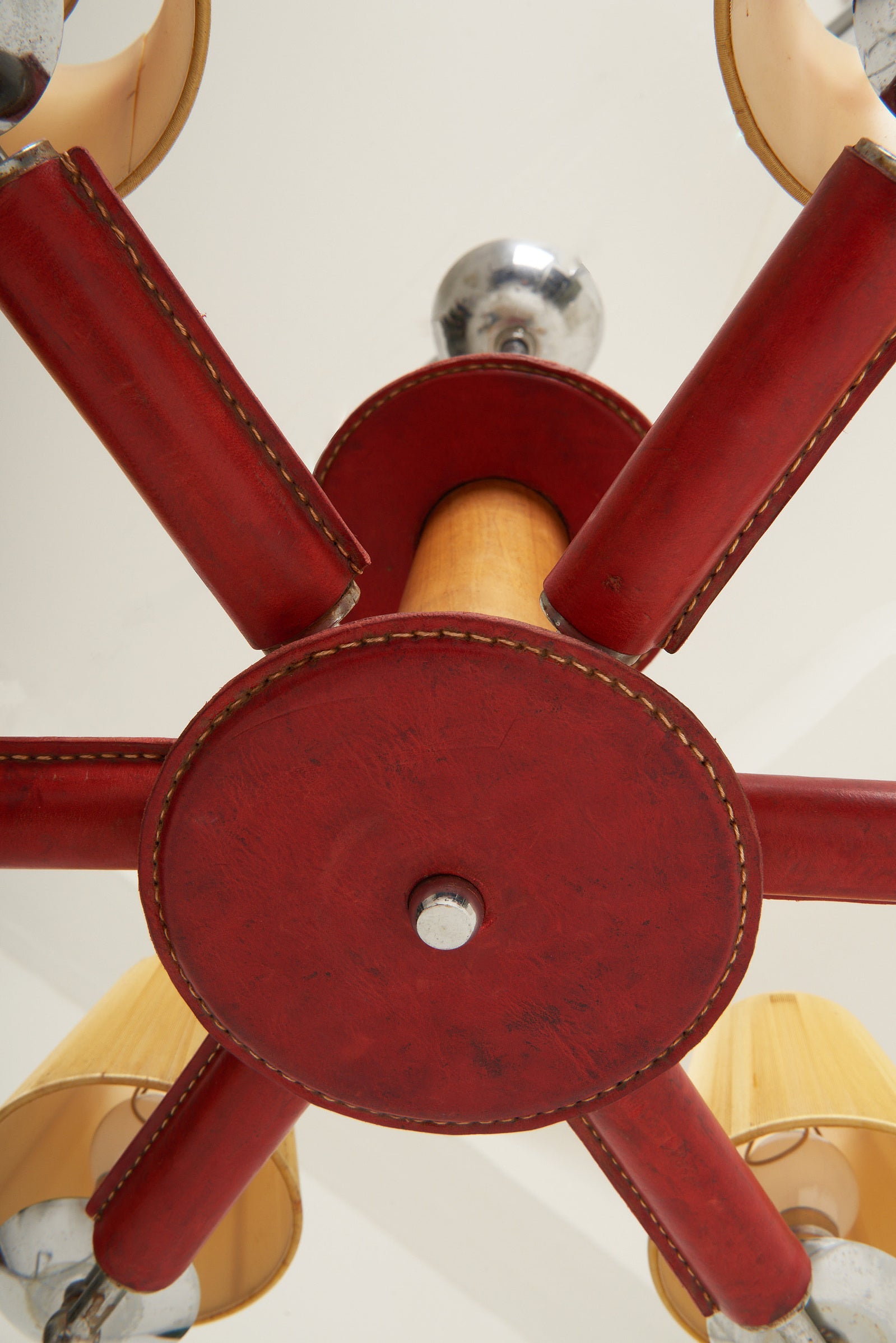 Red Leather Ceiling Light by Jacques Adnet (1900-1984)