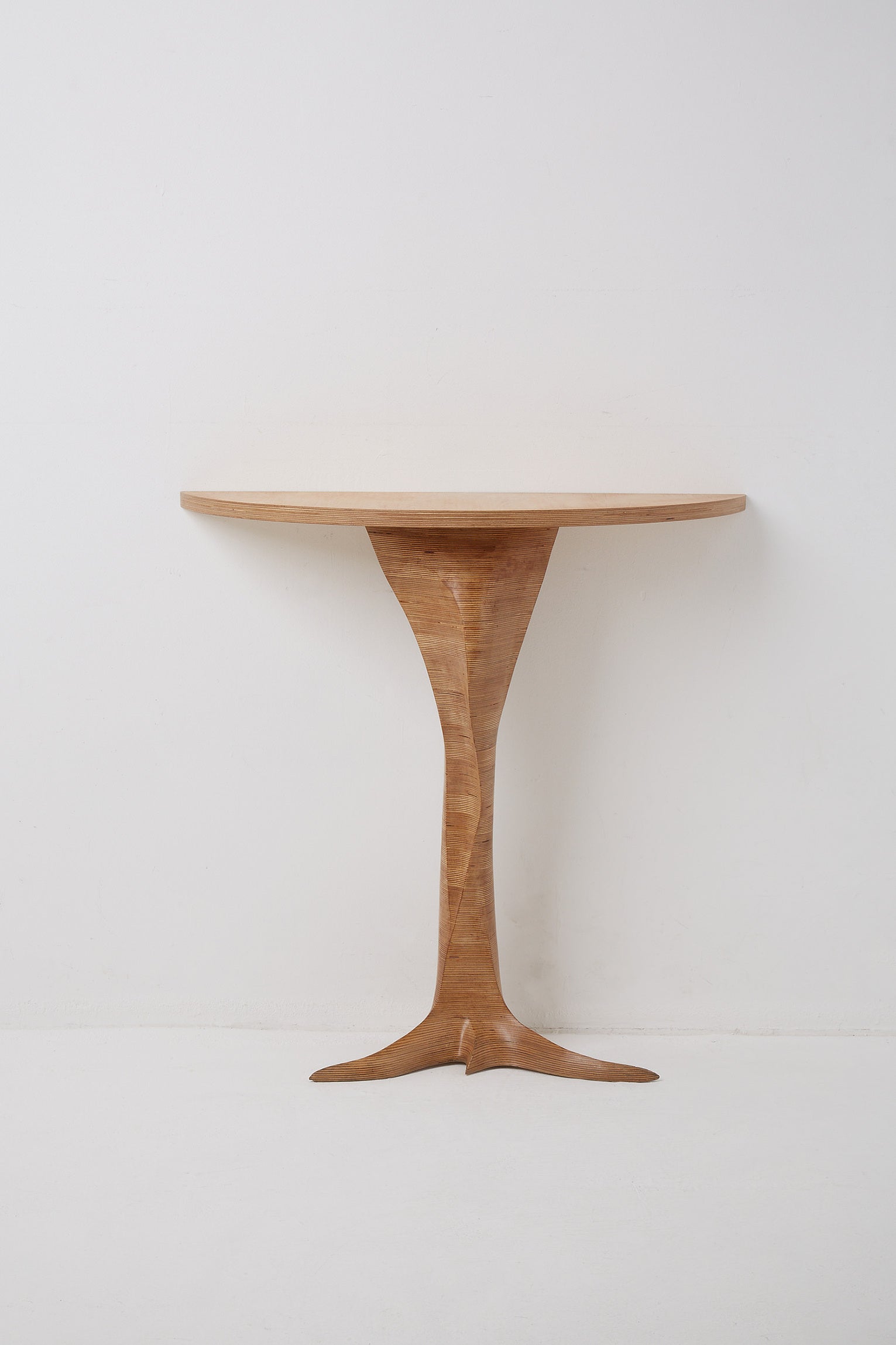 Unique Mid-Century Carved Demi-Lune Console Table