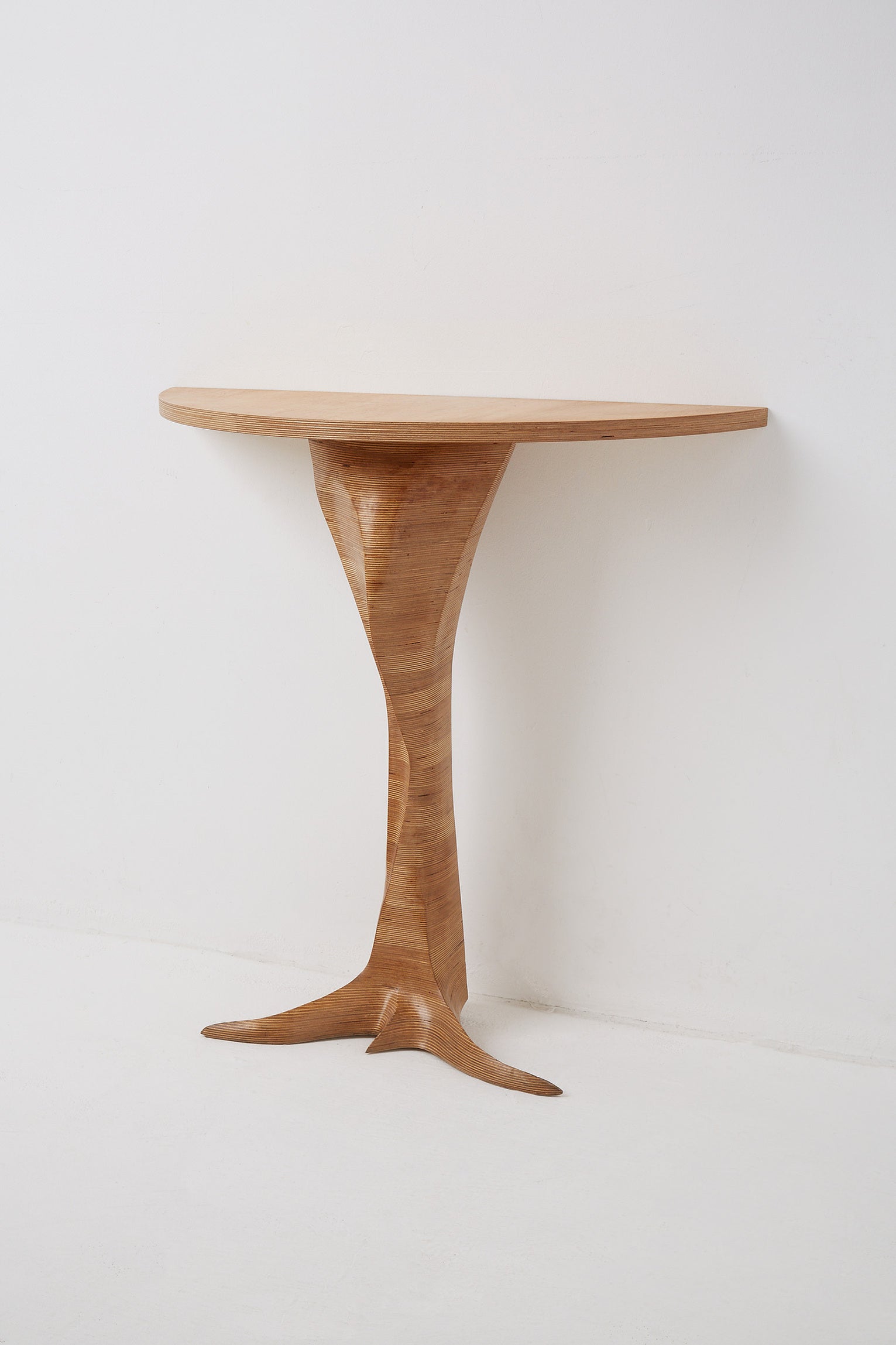 Unique Mid-Century Carved Demi-Lune Console Table