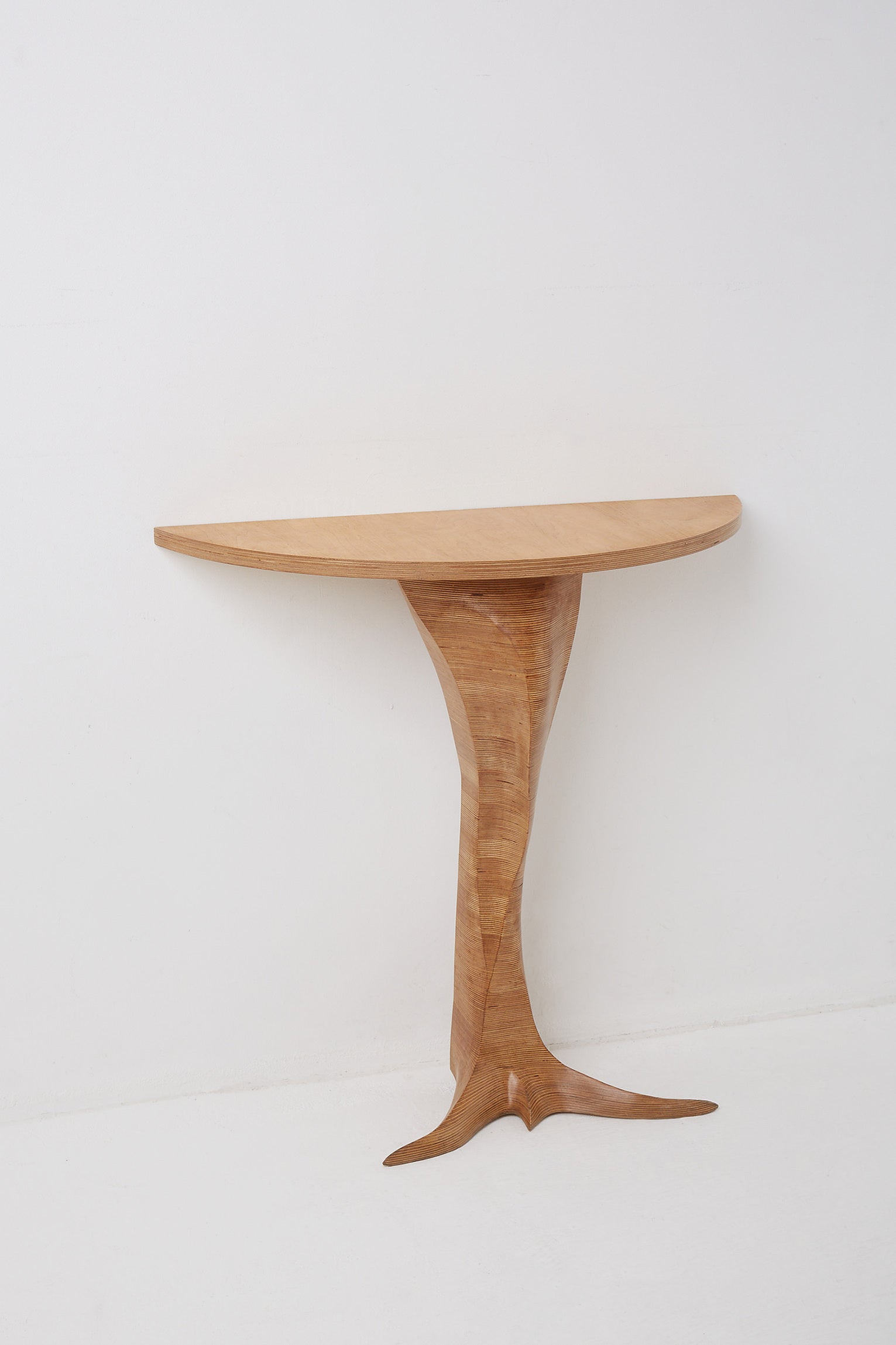 Unique Mid-Century Carved Demi-Lune Console Table
