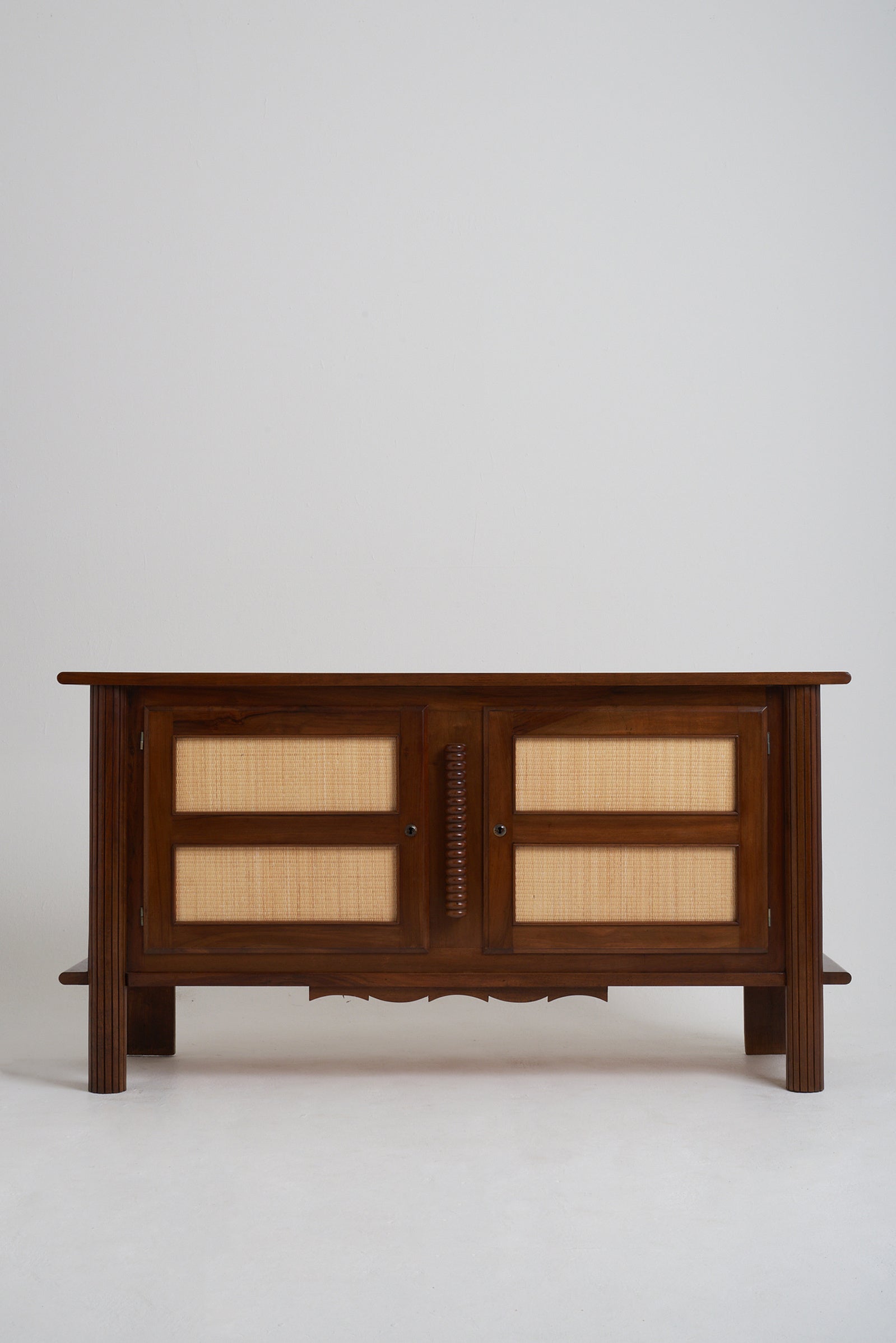 7763- Art Deco Walnut and Rattan Sideboard