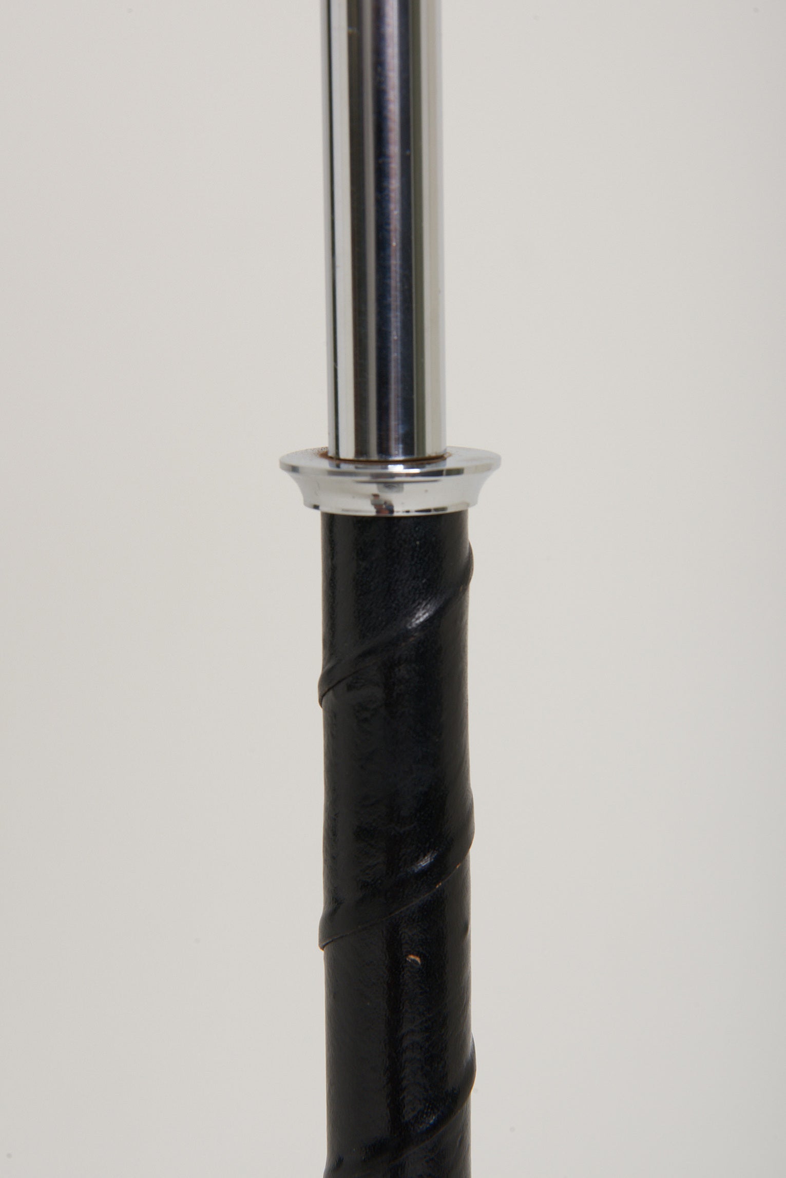 Mid-Century Black Leather and Nickel Floor Lamp