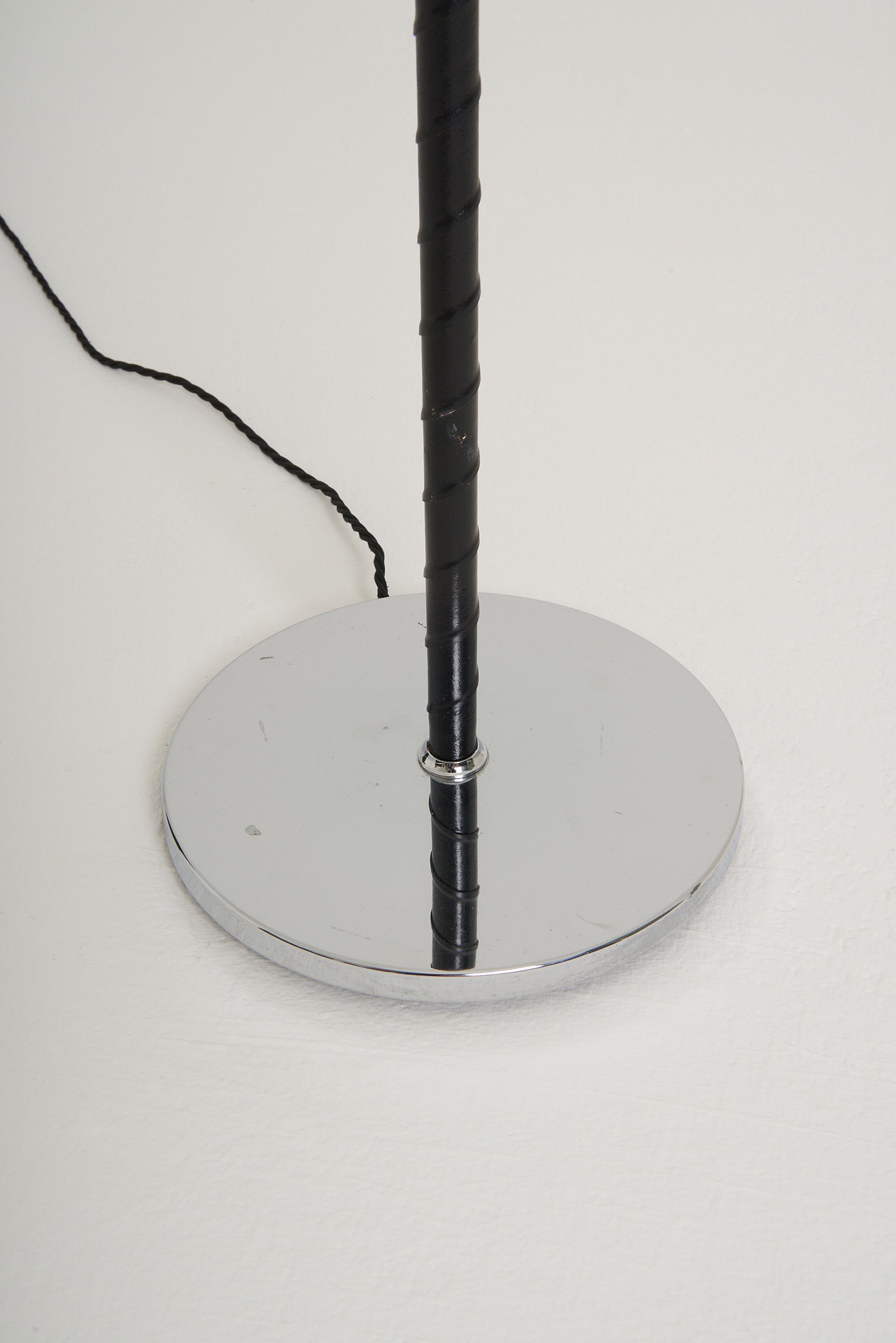 Mid-Century Black Leather and Nickel Floor Lamp