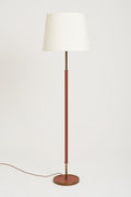 7842- French Mid-Century Brown Faux Leather and Brass Floor lamp