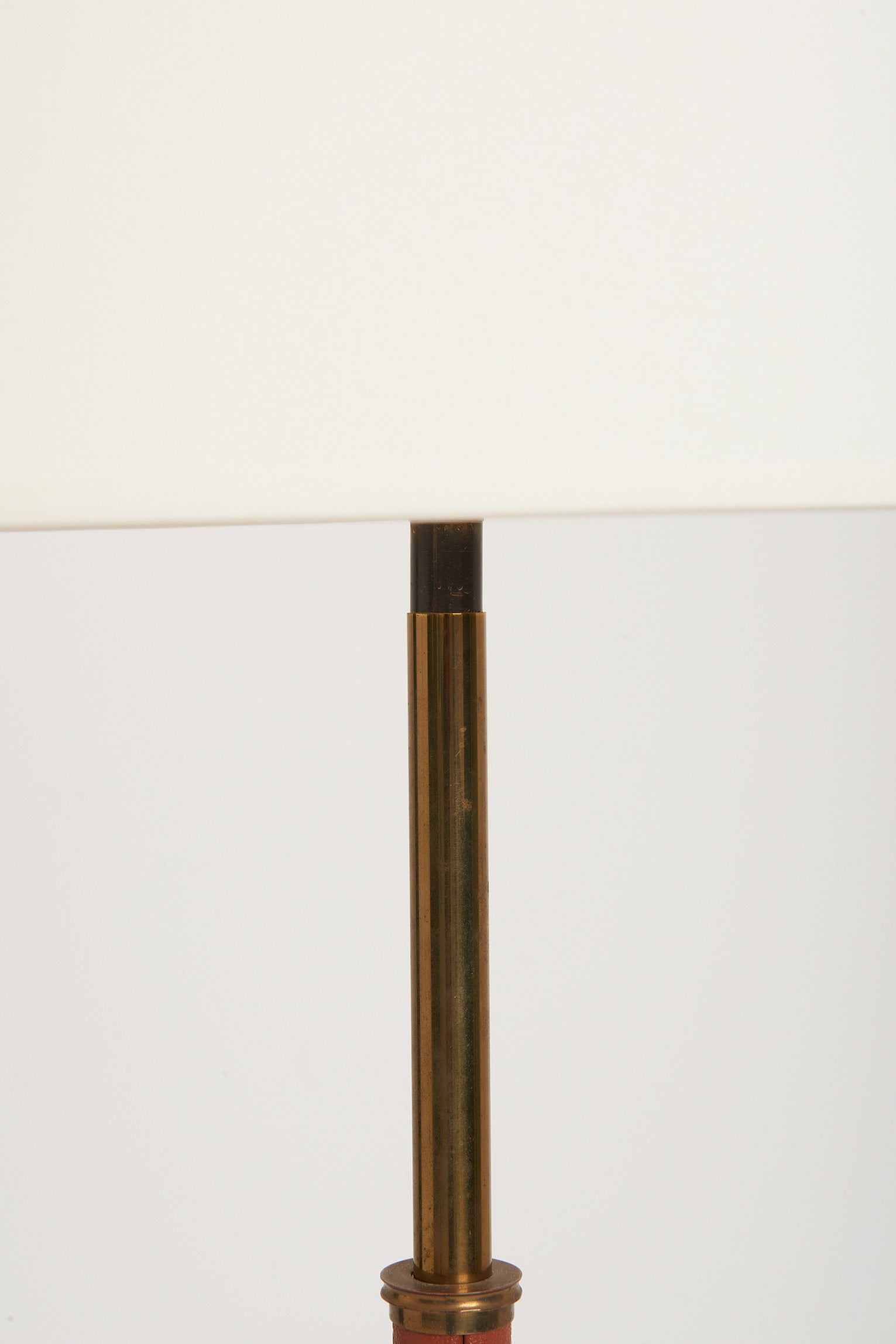 French Mid-Century Brown Faux Leather and Brass Floor lamp