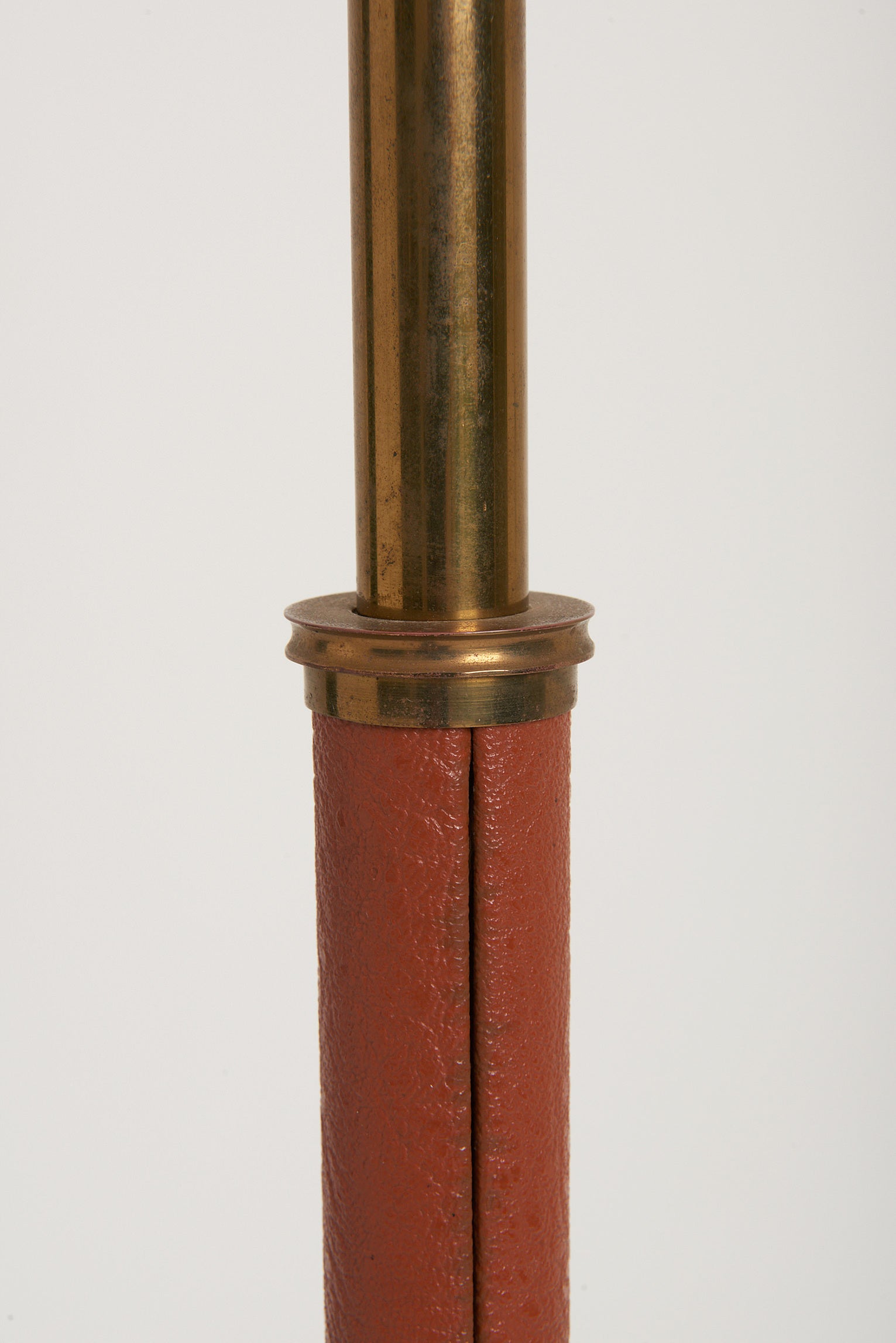 French Mid-Century Brown Faux Leather and Brass Floor lamp