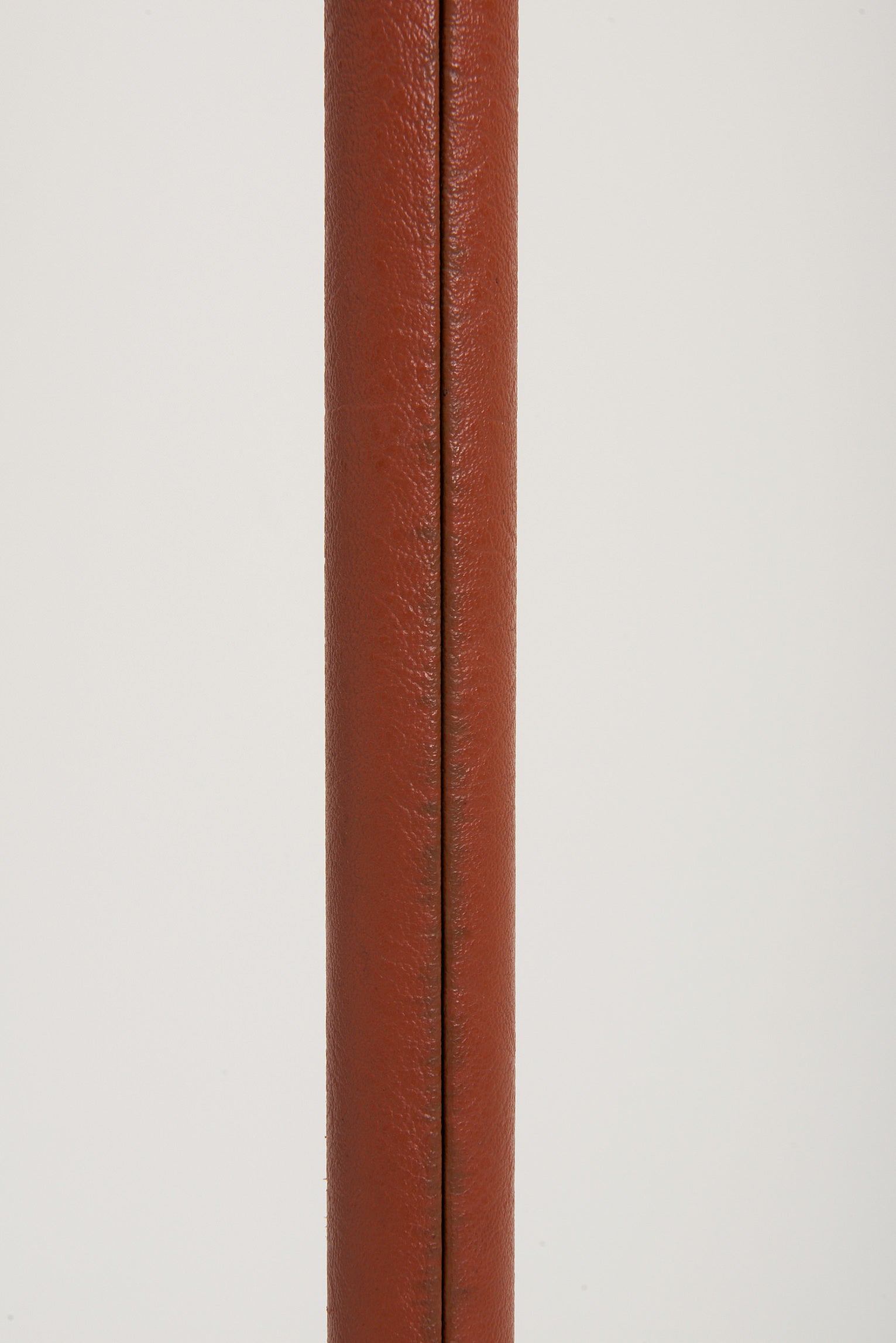 French Mid-Century Brown Faux Leather and Brass Floor lamp