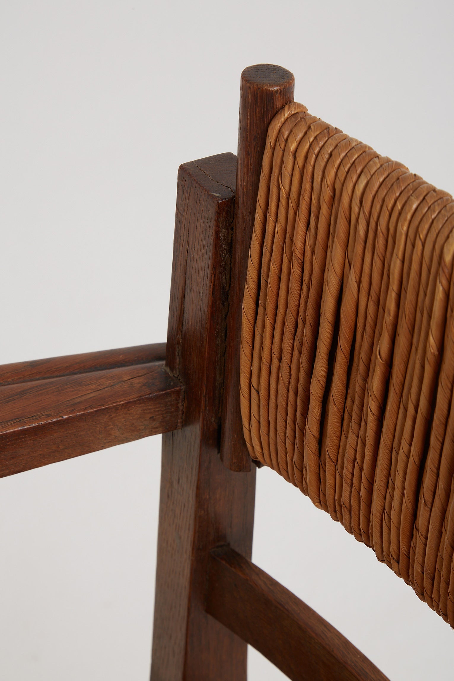 Pair of Oak and Straw Armchairs by Charles Dudouyt