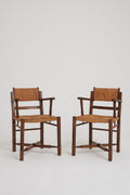 7867- Pair of Oak and Straw Armchairs by Charles Dudouyt