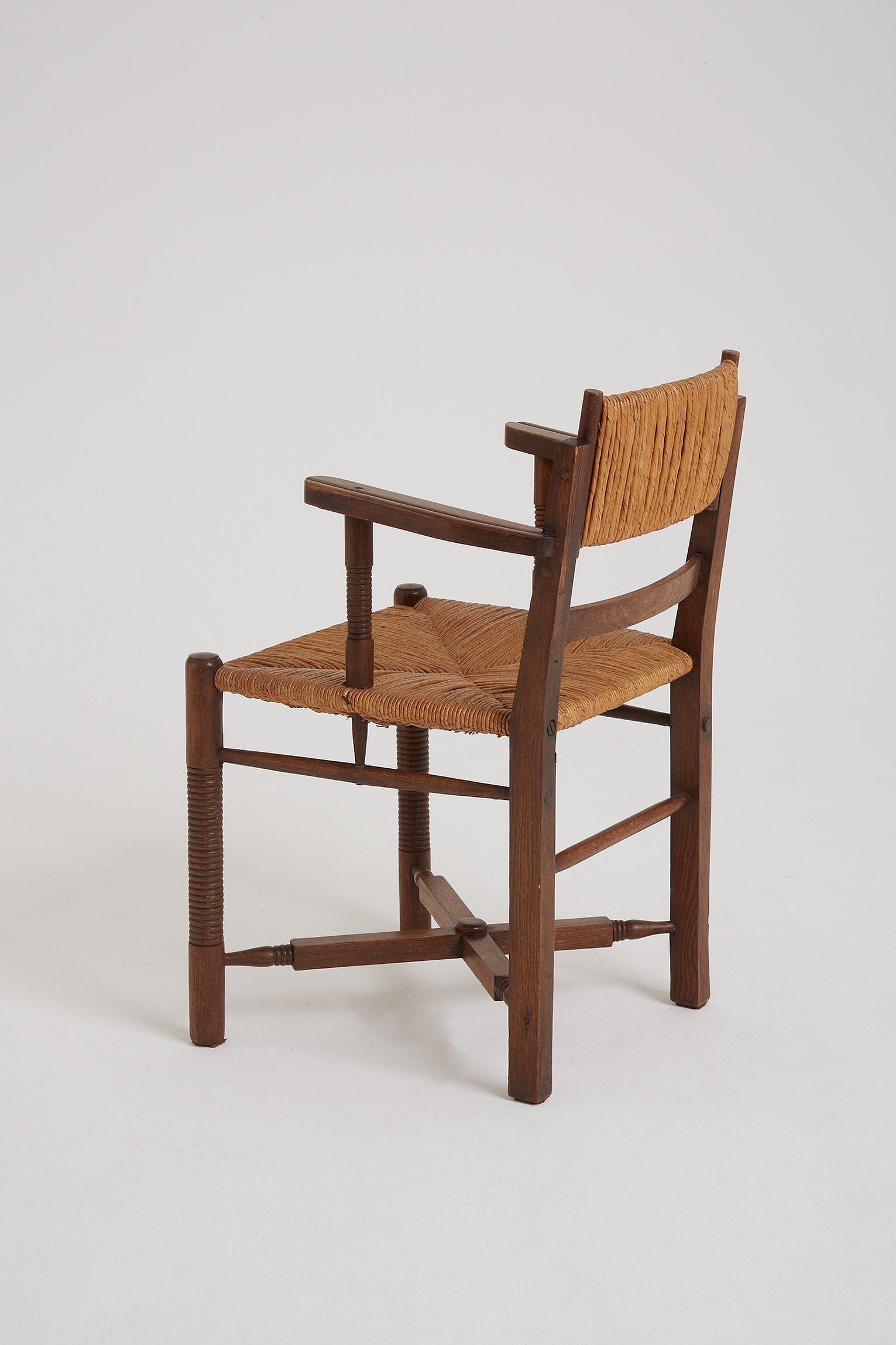 Pair of Oak and Straw Armchairs by Charles Dudouyt