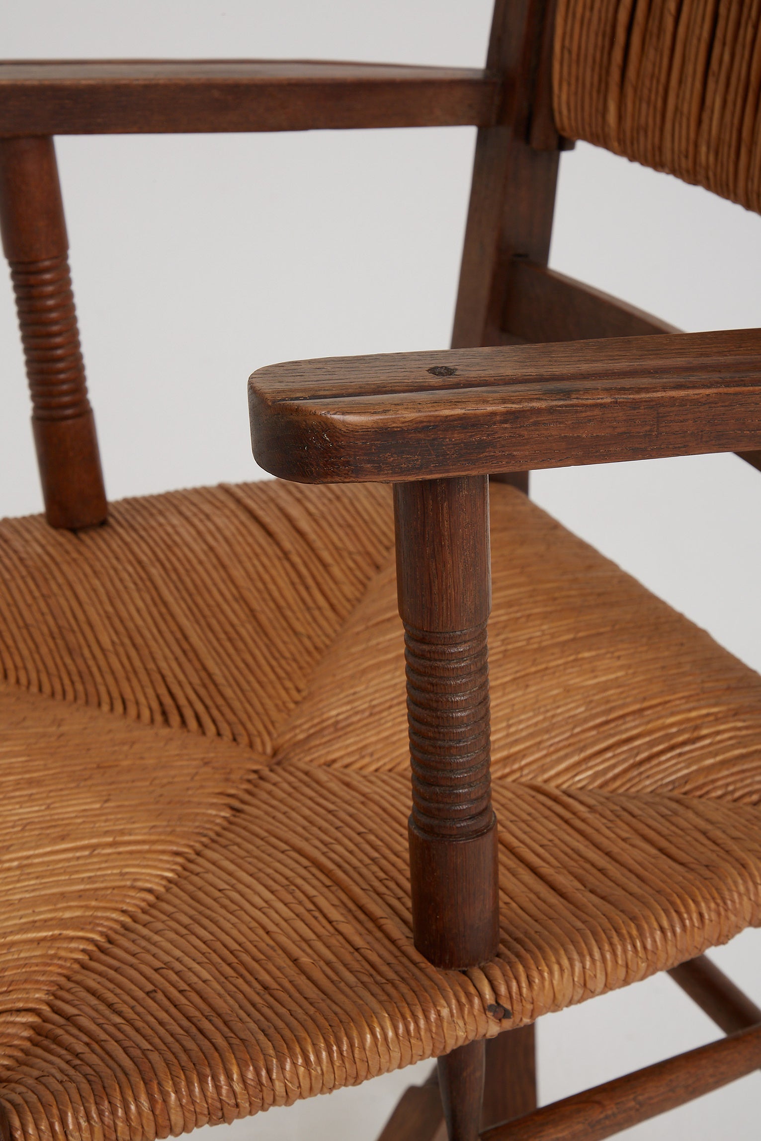 Pair of Oak and Straw Armchairs by Charles Dudouyt