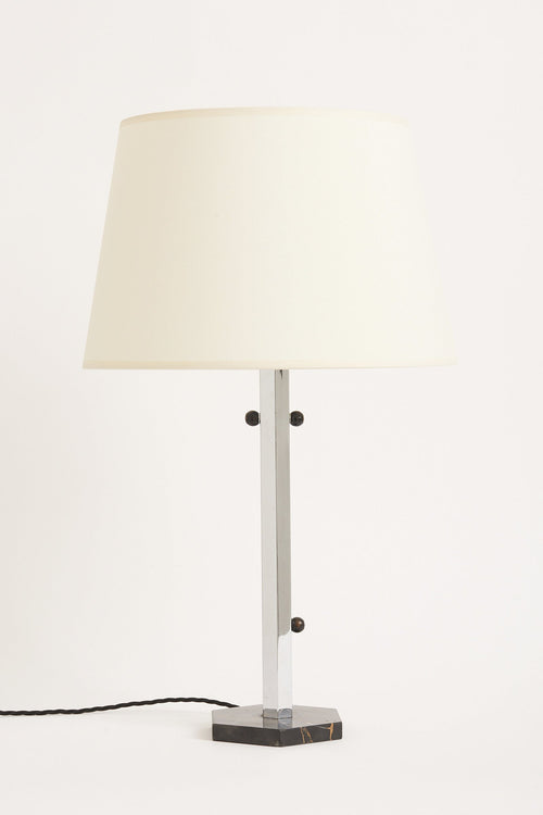 7869- Art Deco Nickel and Marble Table Lamp