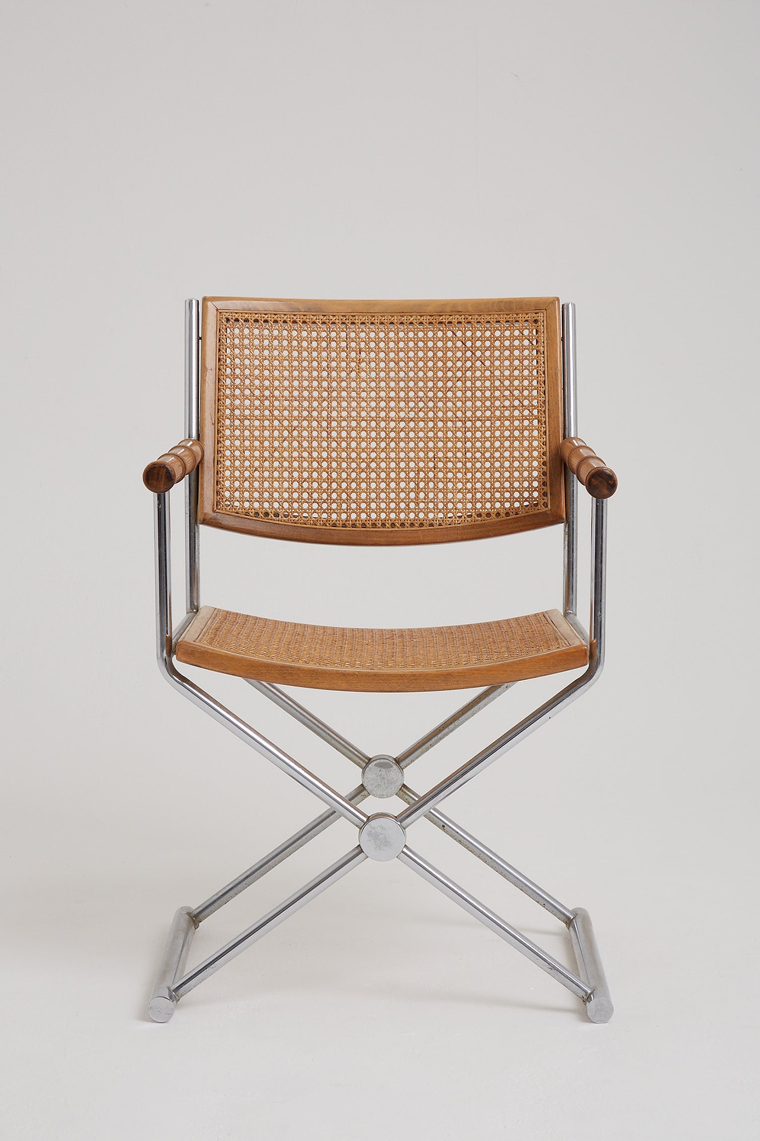 Mid-Century Nickel and Cane Armchair