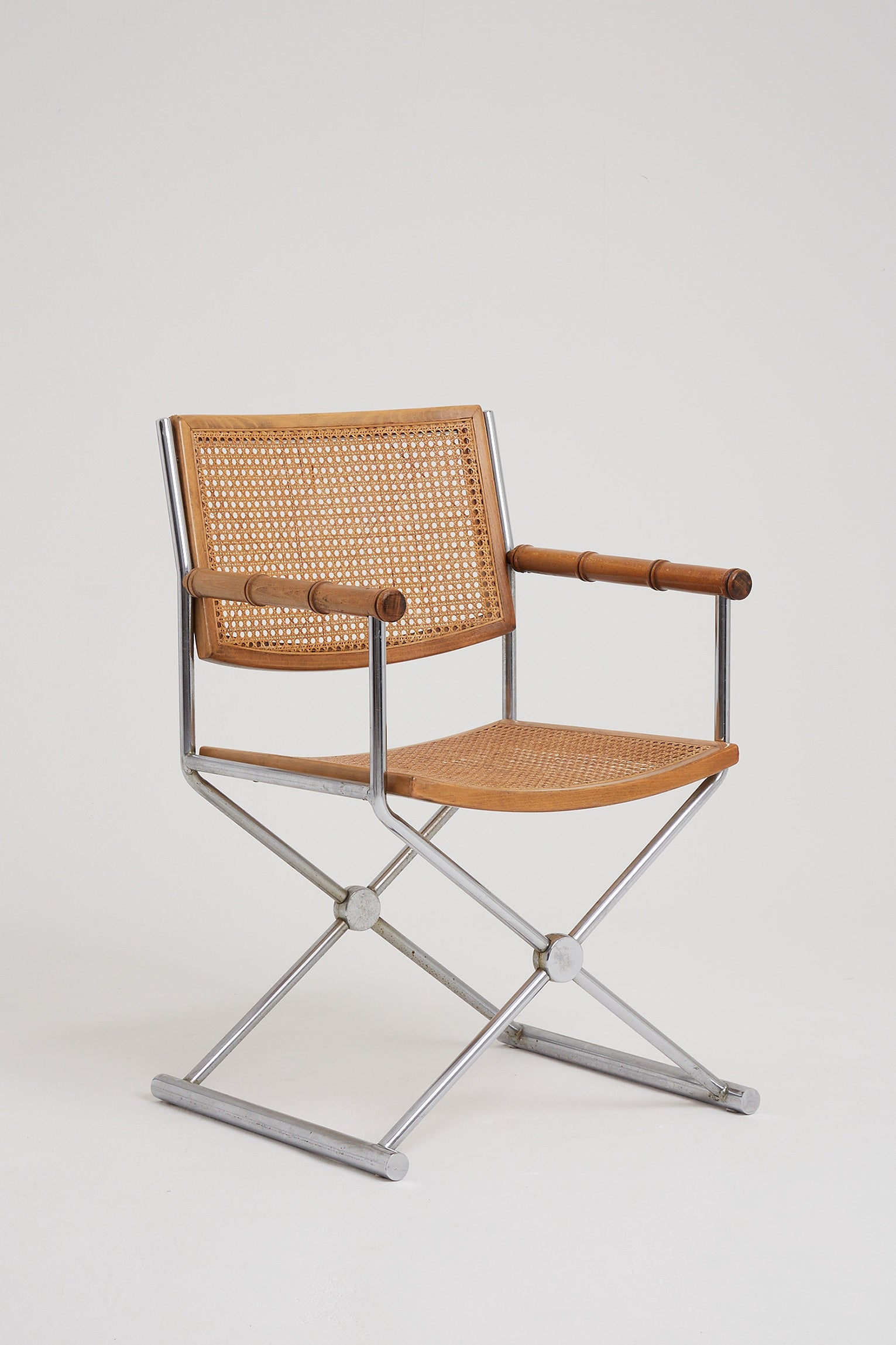 7871- Mid-Century Nickel and Cane Armchair
