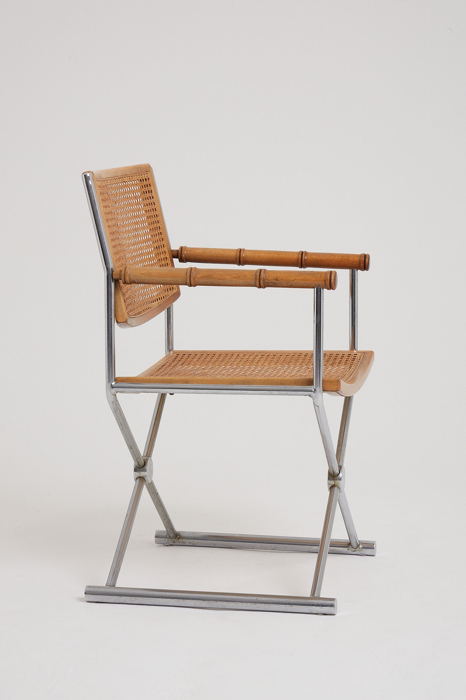 Mid-Century Nickel and Cane Armchair