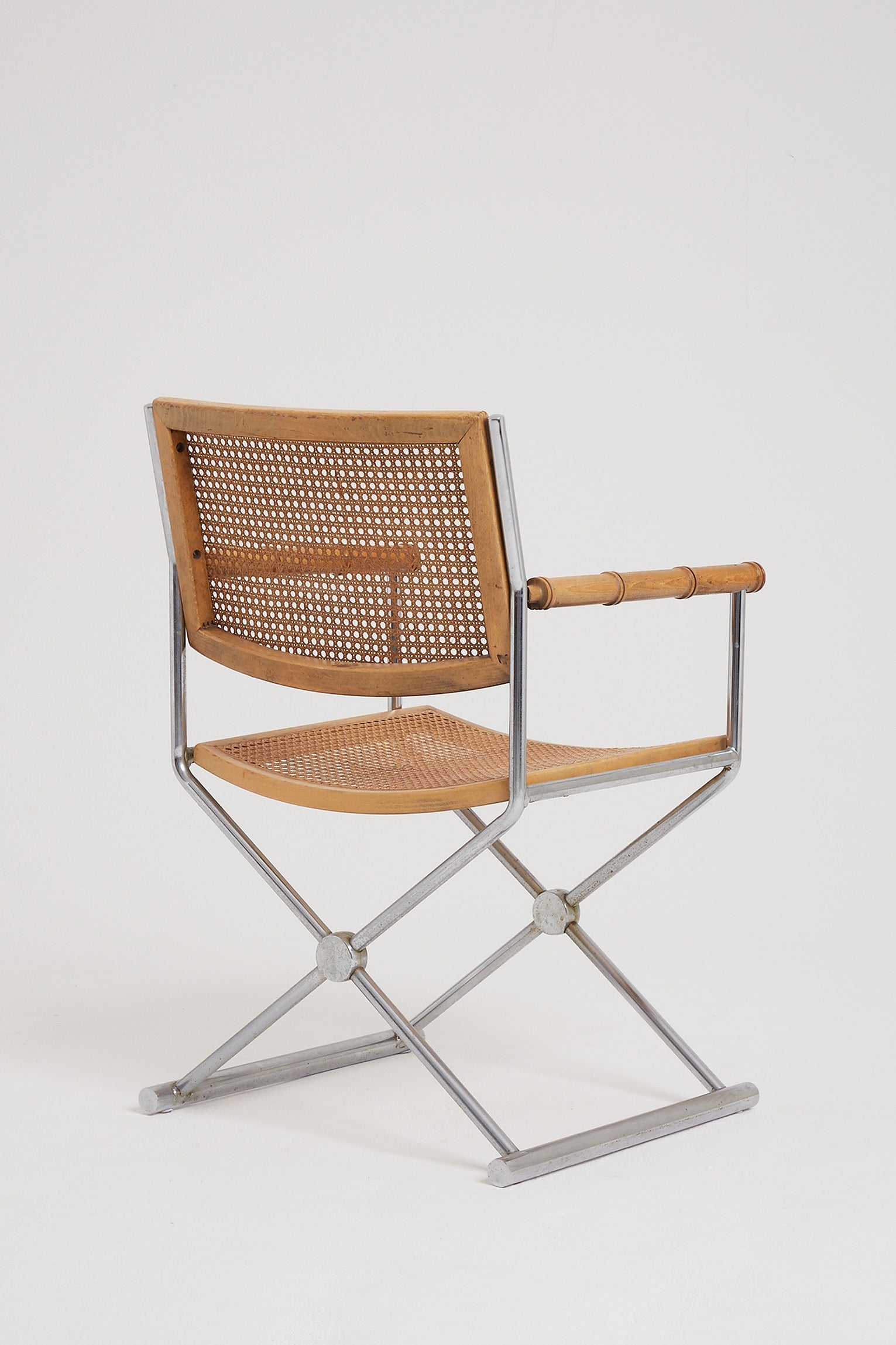 Mid-Century Nickel and Cane Armchair